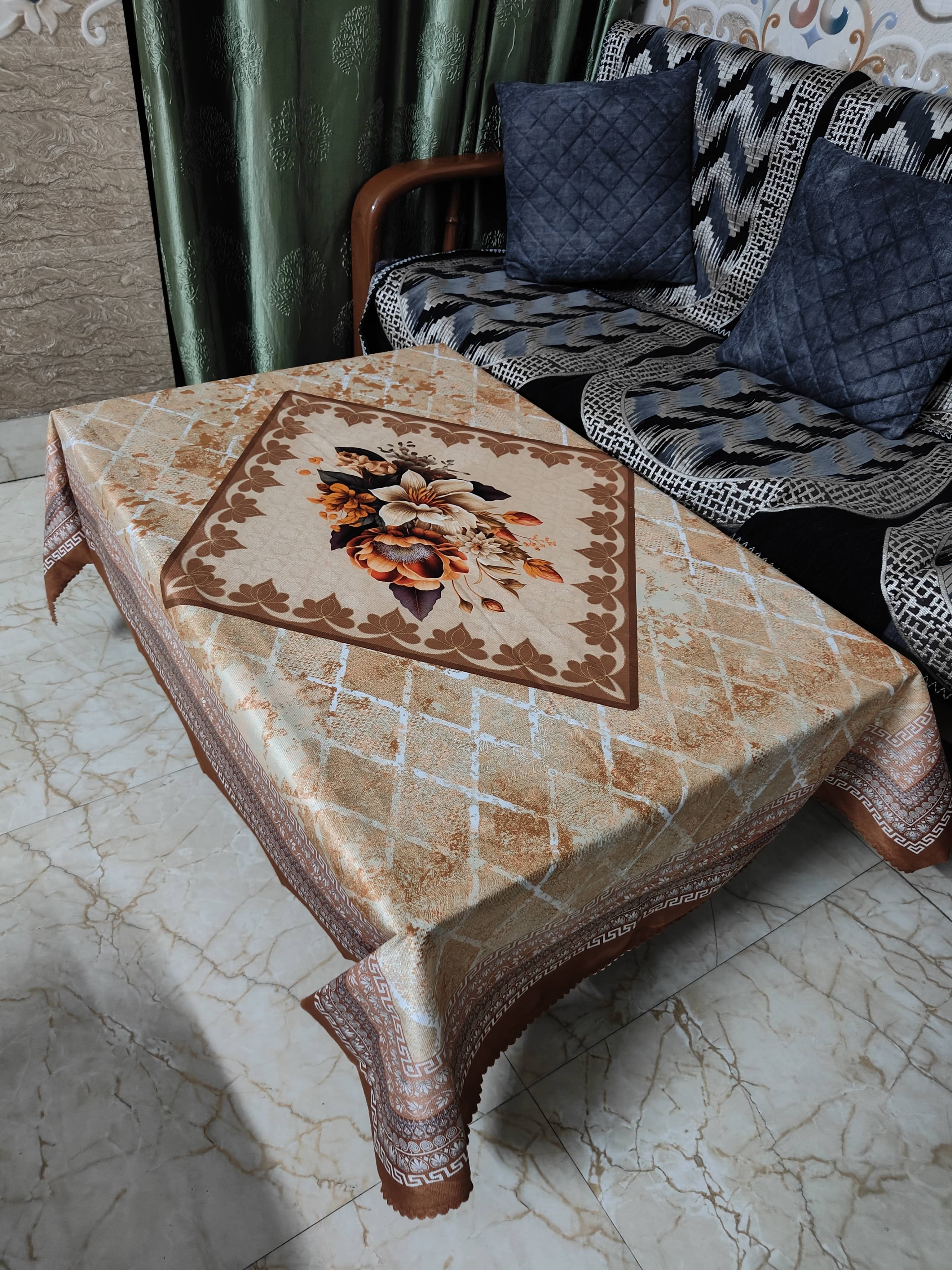     			mopak decor Printed Polyester 6 Seater Rectangle Table Cover ( 137 x 91 ) cm Pack of 1 Brown