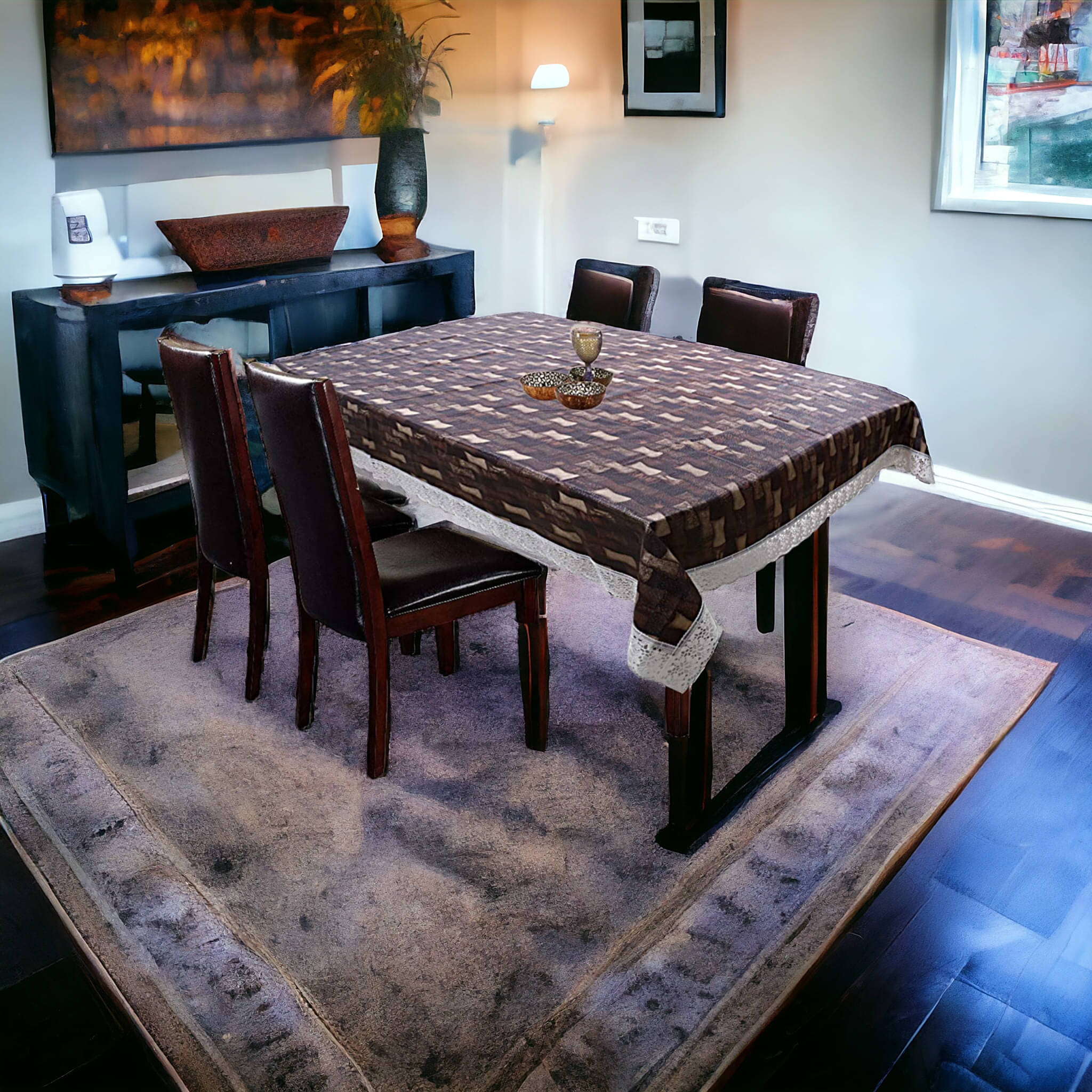 mopak decor Printed Polyester 6 Seater Rectangle Table Cover ( 229 x 152 ) cm Pack of 1 Brown     			mopak decor Printed Polyester 6 Seater Rectangle Table Cover ( 229 x 152 ) cm Pack of 1 Brown