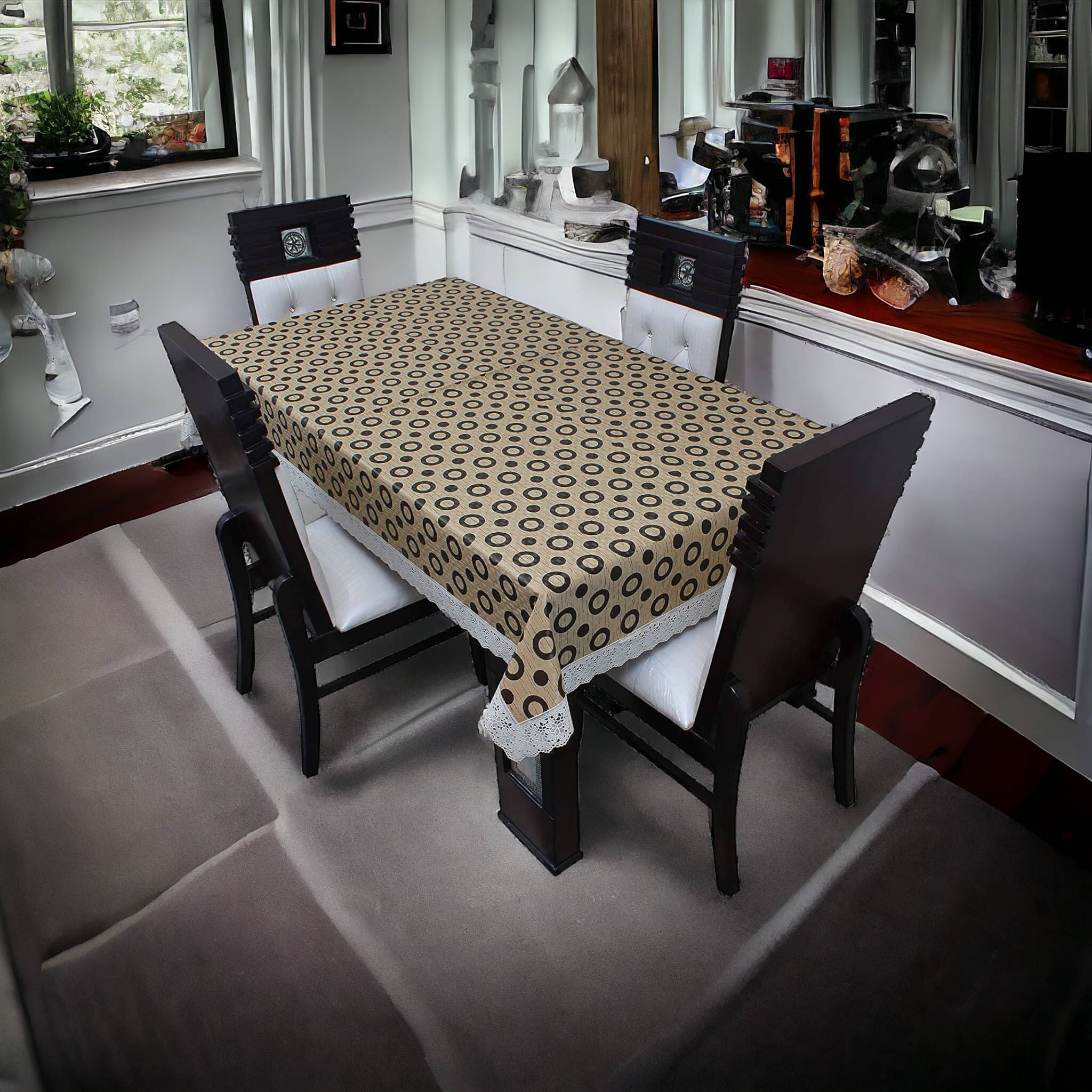 mopak decor Printed Polyester 6 Seater Rectangle Table Cover ( 229 x 152 ) cm Pack of 1 Brown mopak decor Printed Polyester 6 Seater Rectangle Table Cover ( 229 x 152 ) cm Pack of 1 Brown