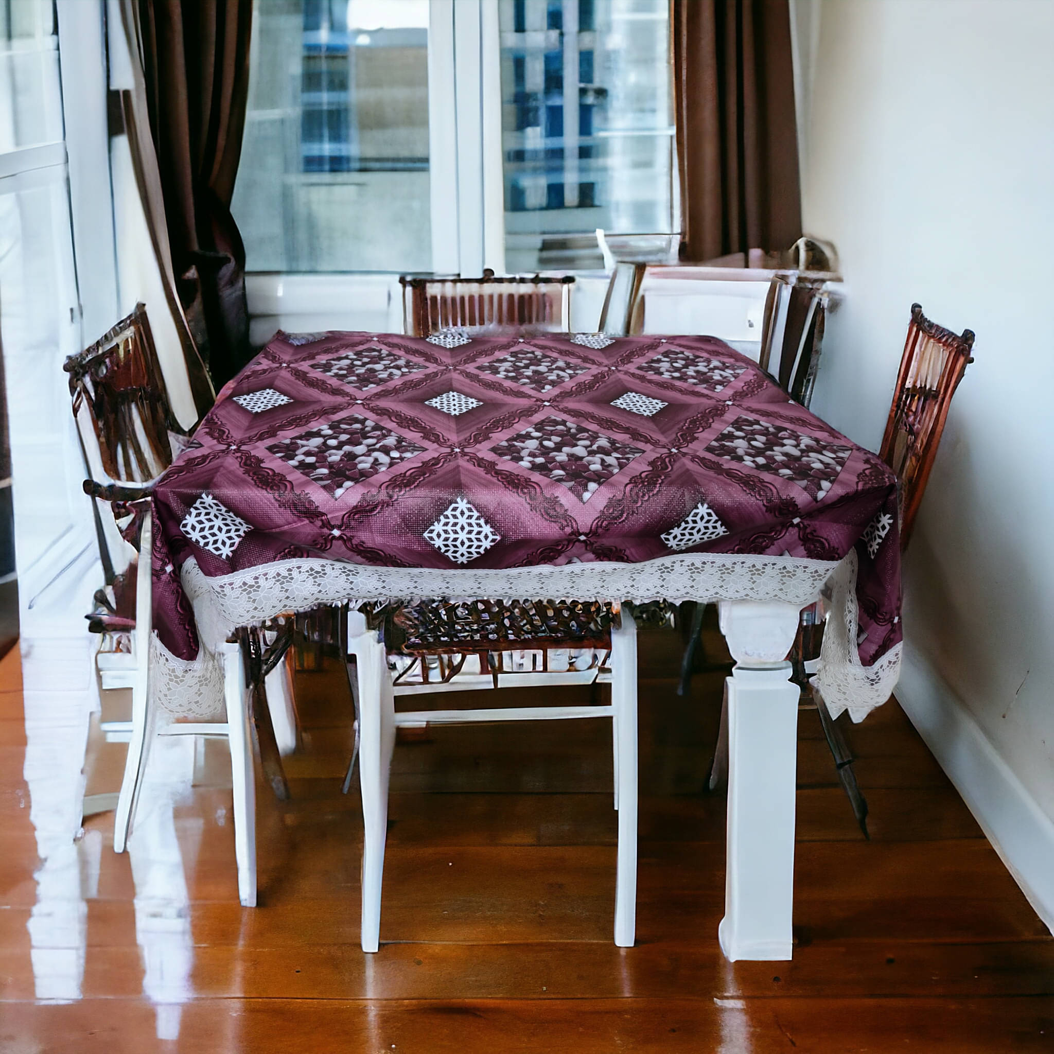 mopak decor Printed Polyester 6 Seater Rectangle Table Cover ( 229 x 152 ) cm Pack of 1 Purple mopak decor Printed Polyester 6 Seater Rectangle Table Cover ( 229 x 152 ) cm Pack of 1 Purple