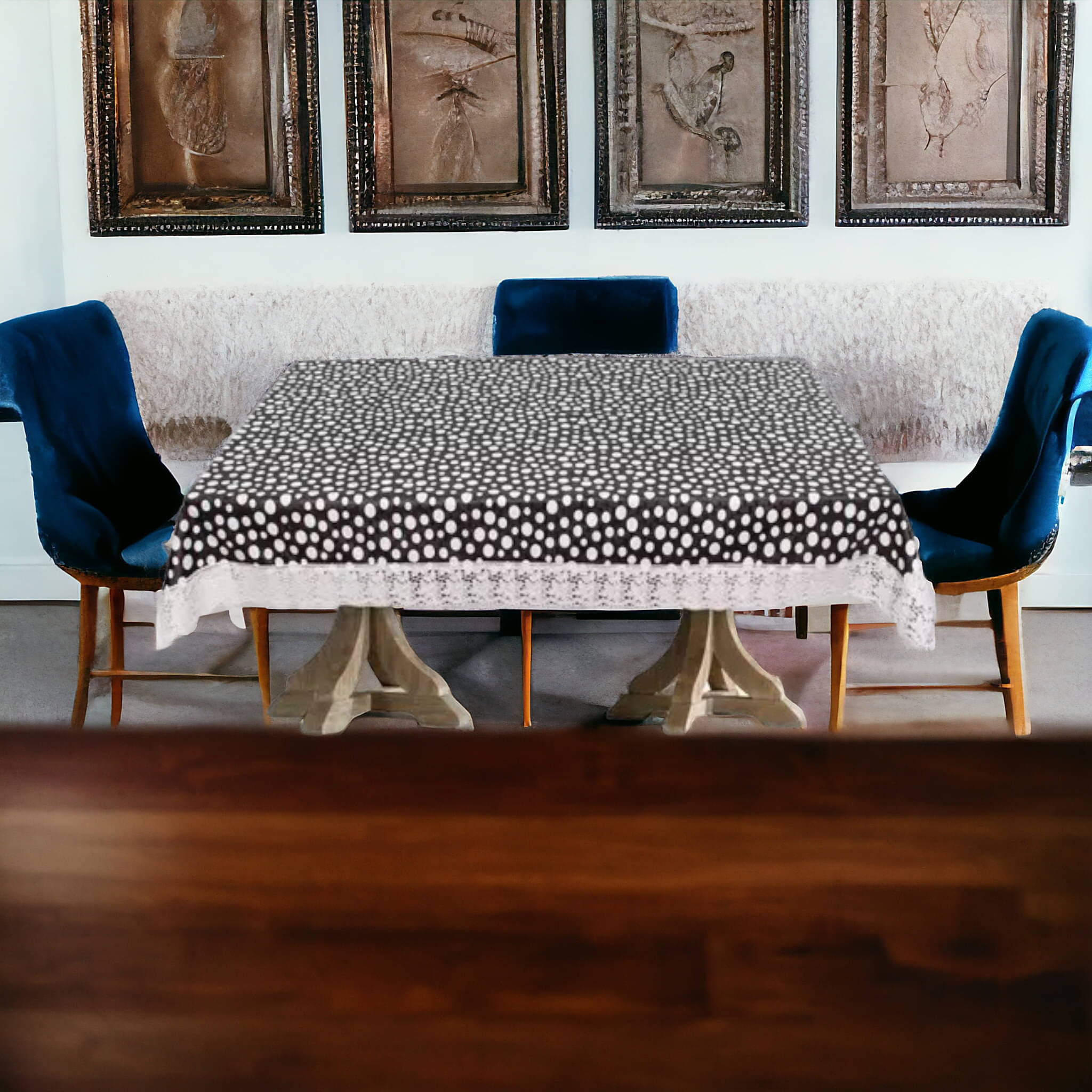 mopak decor Printed Polyester 6 Seater Rectangle Table Cover ( 229 x 152 ) cm Pack of 1 Black mopak decor Printed Polyester 6 Seater Rectangle Table Cover ( 229 x 152 ) cm Pack of 1 Black