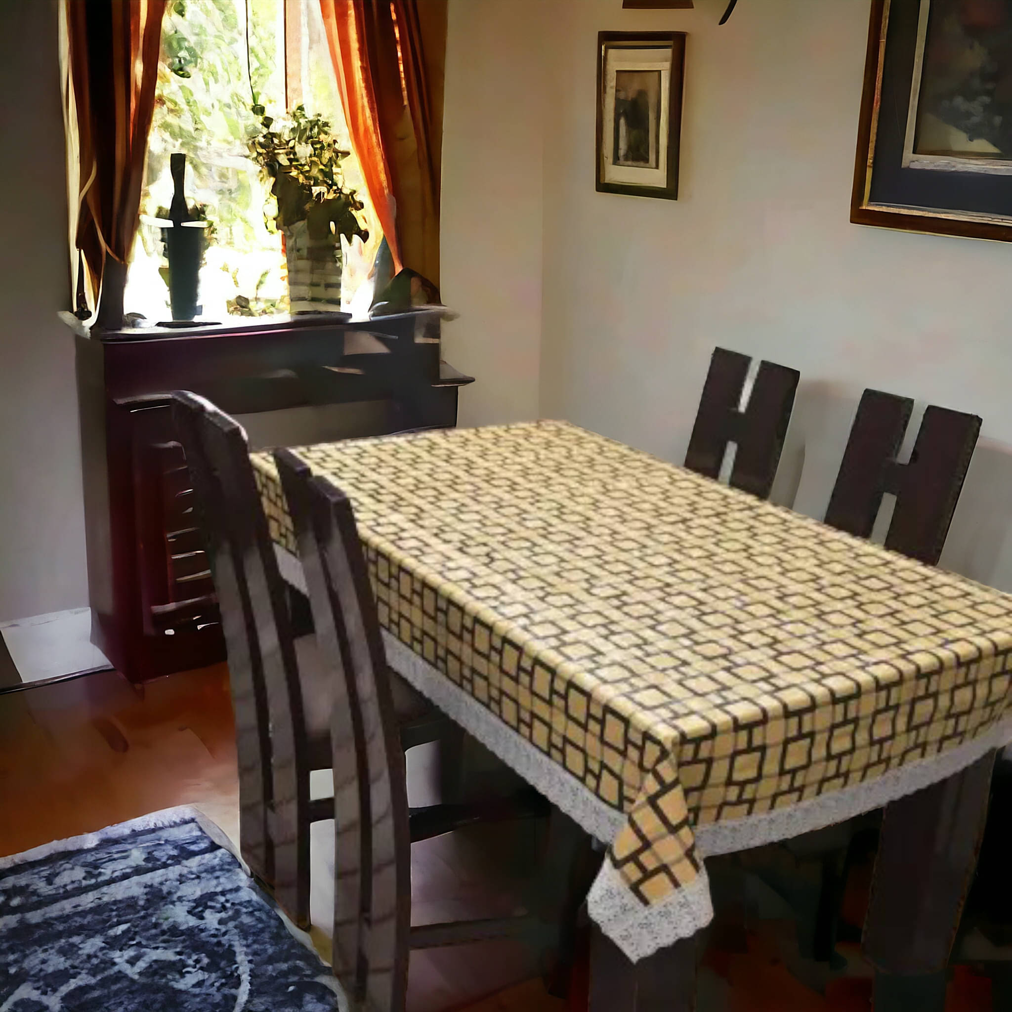 mopak decor Printed Polyester 6 Seater Rectangle Table Cover ( 229 x 152 ) cm Pack of 1 Brown mopak decor Printed Polyester 6 Seater Rectangle Table Cover ( 229 x 152 ) cm Pack of 1 Brown