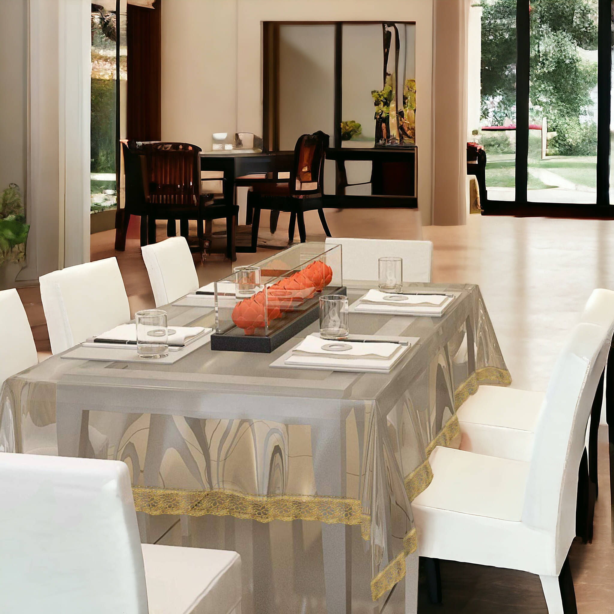     			mopak decor Self Design Polyester 6 Seater Rectangle Table Cover ( 229 x 152 ) cm Pack of 1 White