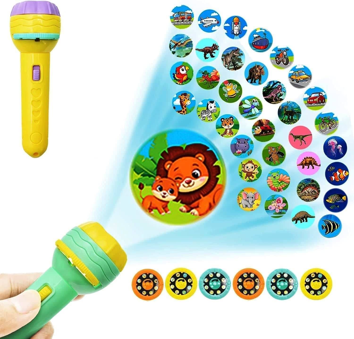     			3 Slides 24 Patterns Mini Projector Torch Toy Slide Flashlight Projector Torch for Kids Sleeping Story Toys for Toddlers, Educational Learning Toys,Space,Animal &Foods