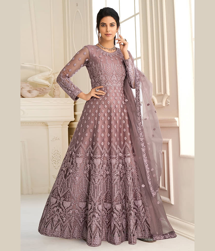 A TO Z CART Mauve Flared Net Women's Semi Stitched Ethnic Gown ( Pack of 1 ) - Unstitched Fabrics | Buy online on ZillyBuy