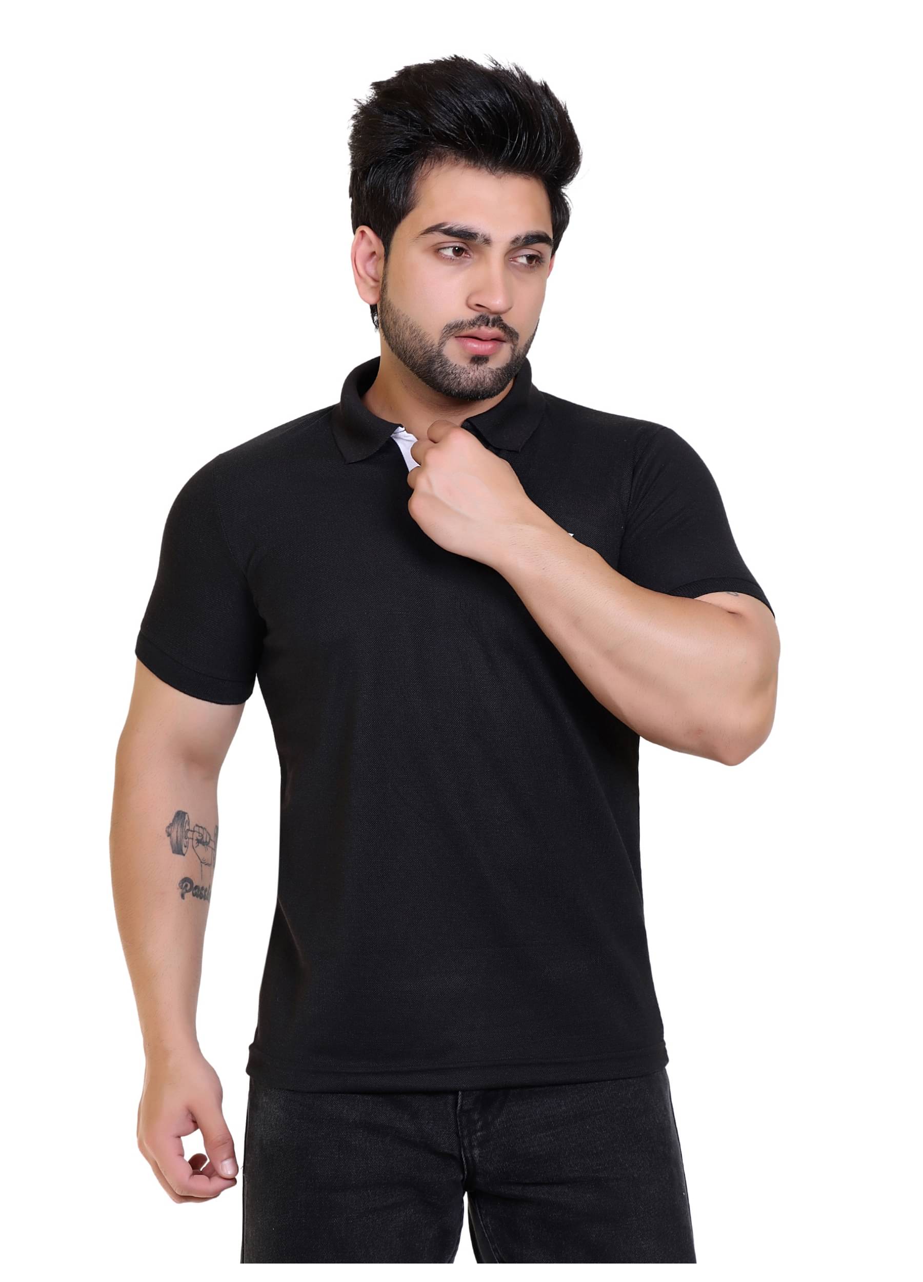     			AZF Pack of 1 Cotton Blend Regular Fit Solid Half Sleeves Men's Polo T Shirt ( Black )