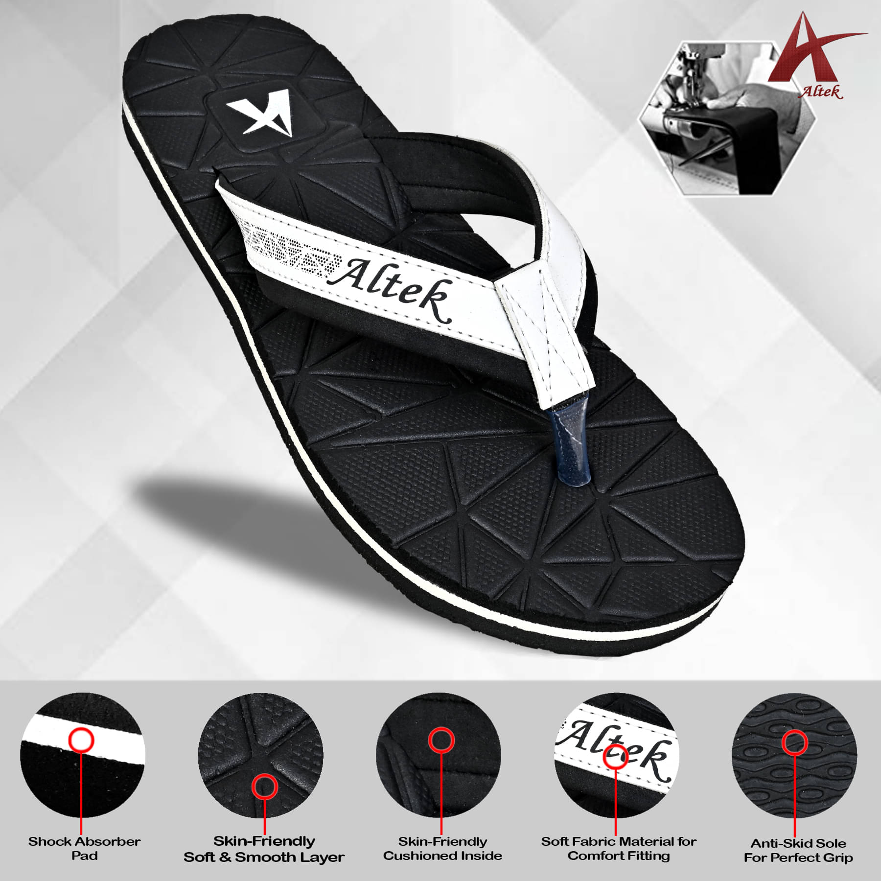     			Altek Black Men's Thong Flip Flop