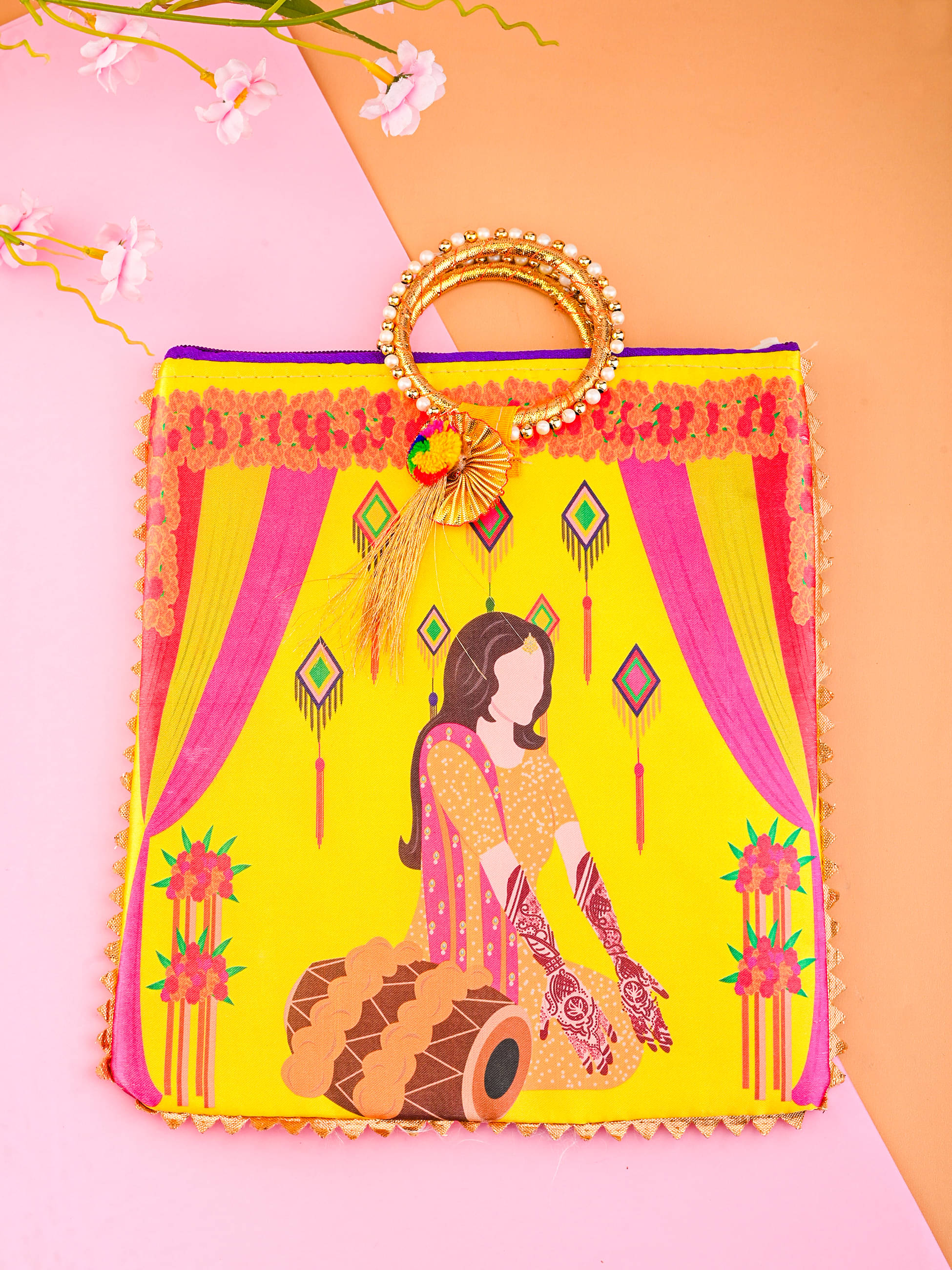     			Anjaneya Creations Handheld Bag Fabric Set of 1 ( Yellow )