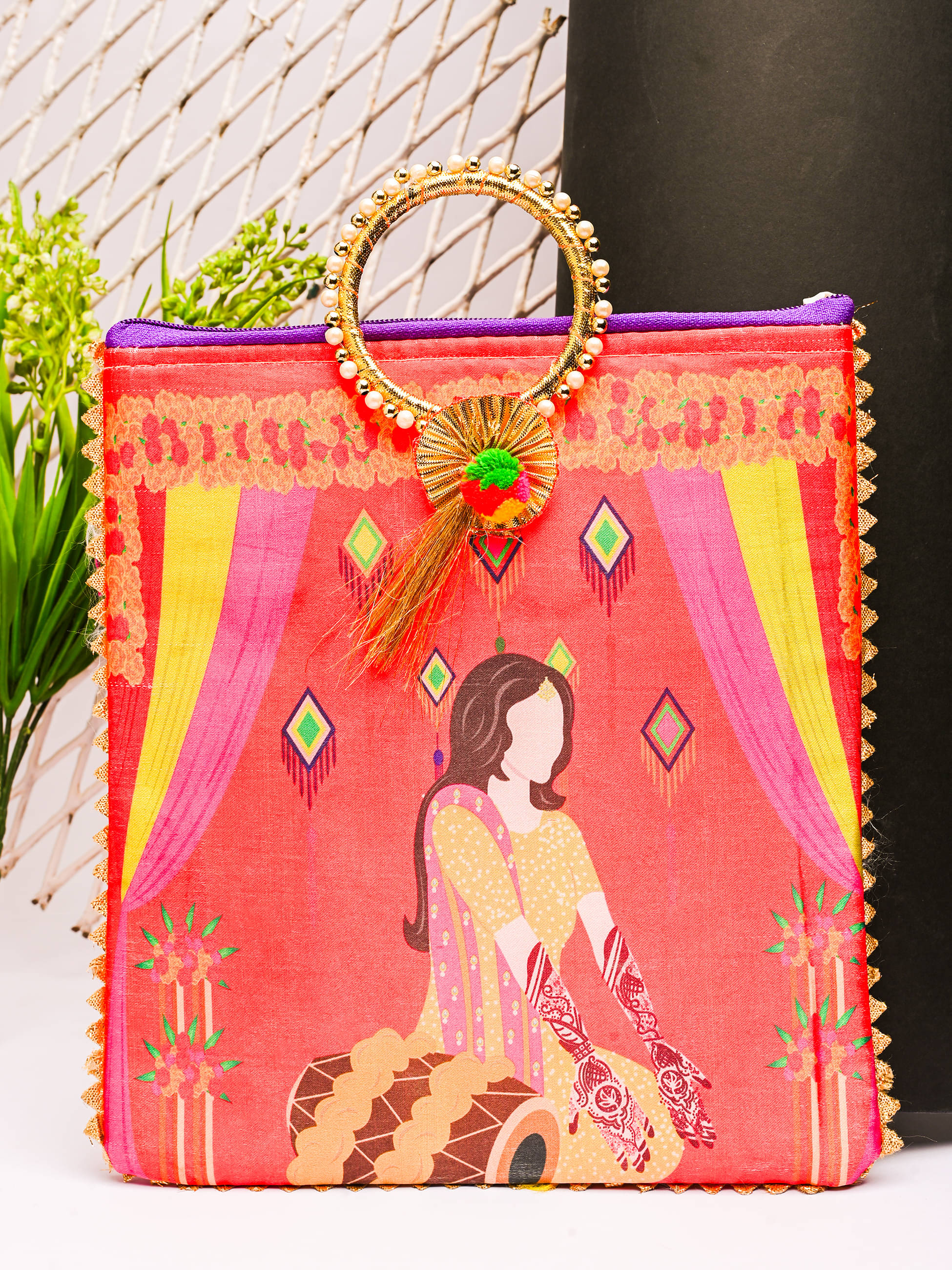     			Anjaneya Creations Handheld Bag Fabric Set of 1 ( Peach )