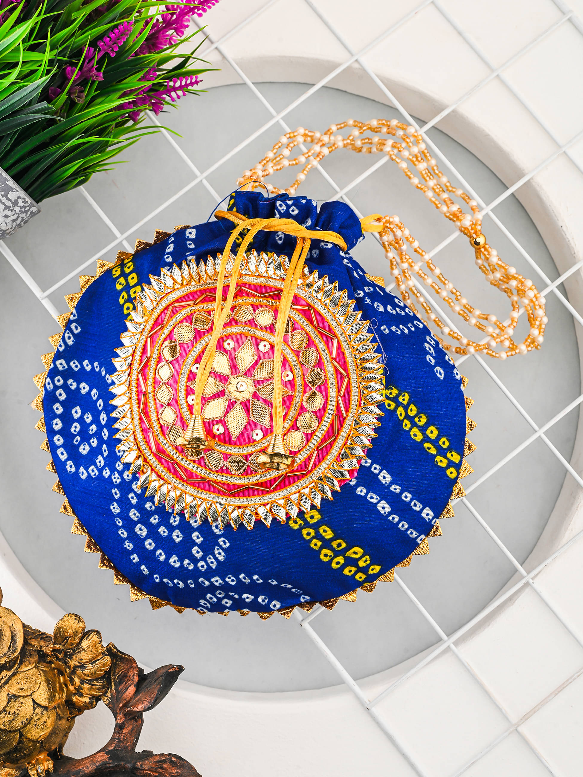     			Anjaneya Creations Handheld Bag Fabric Set of 1 ( Blue )