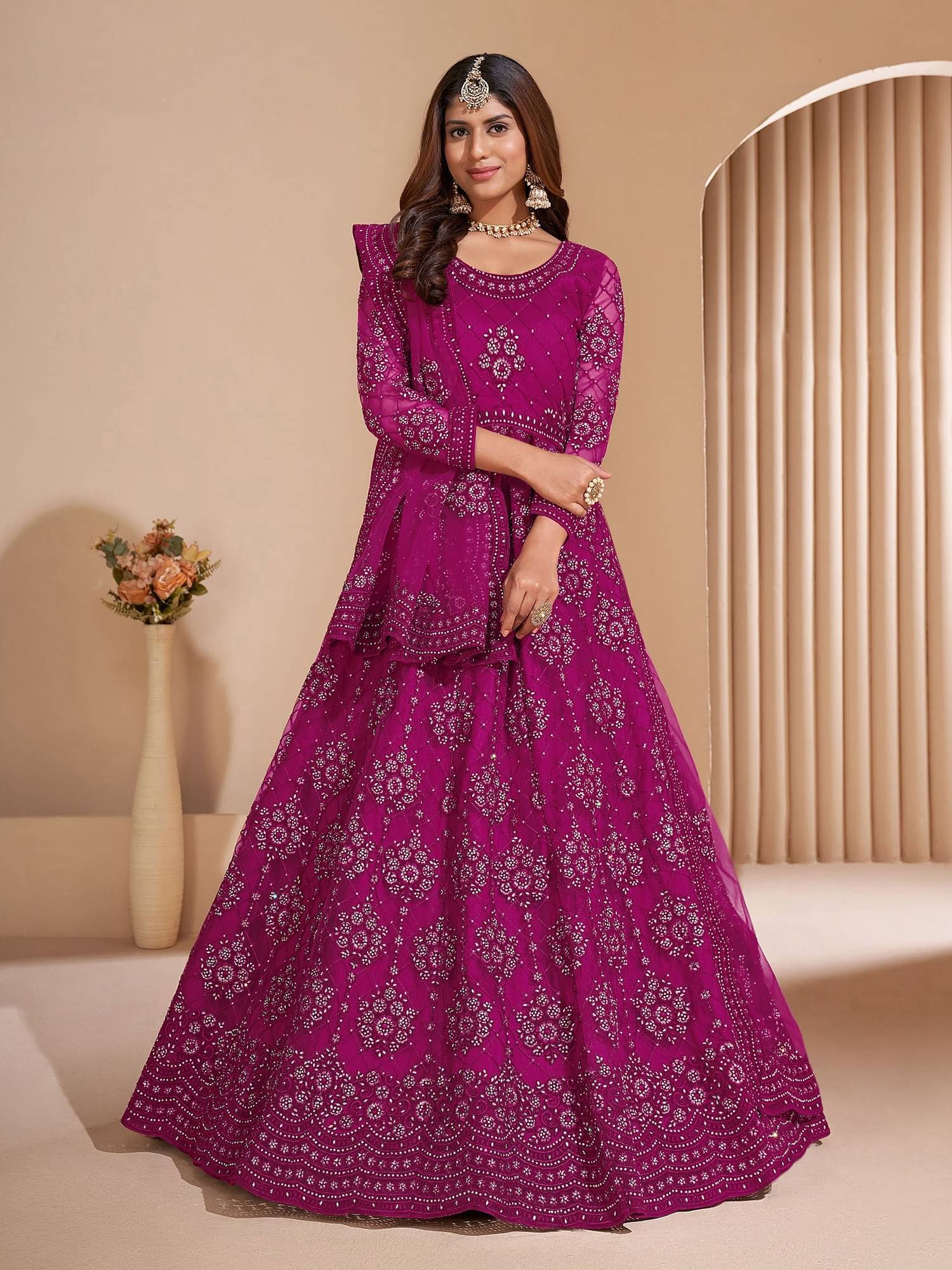 Apnisha Purple Flared Net Women's Semi Stitched Ethnic Gown ( Pack of 1 ) Apnisha Purple Flared Net Women's Semi Stitched Ethnic Gown ( Pack of 1 )