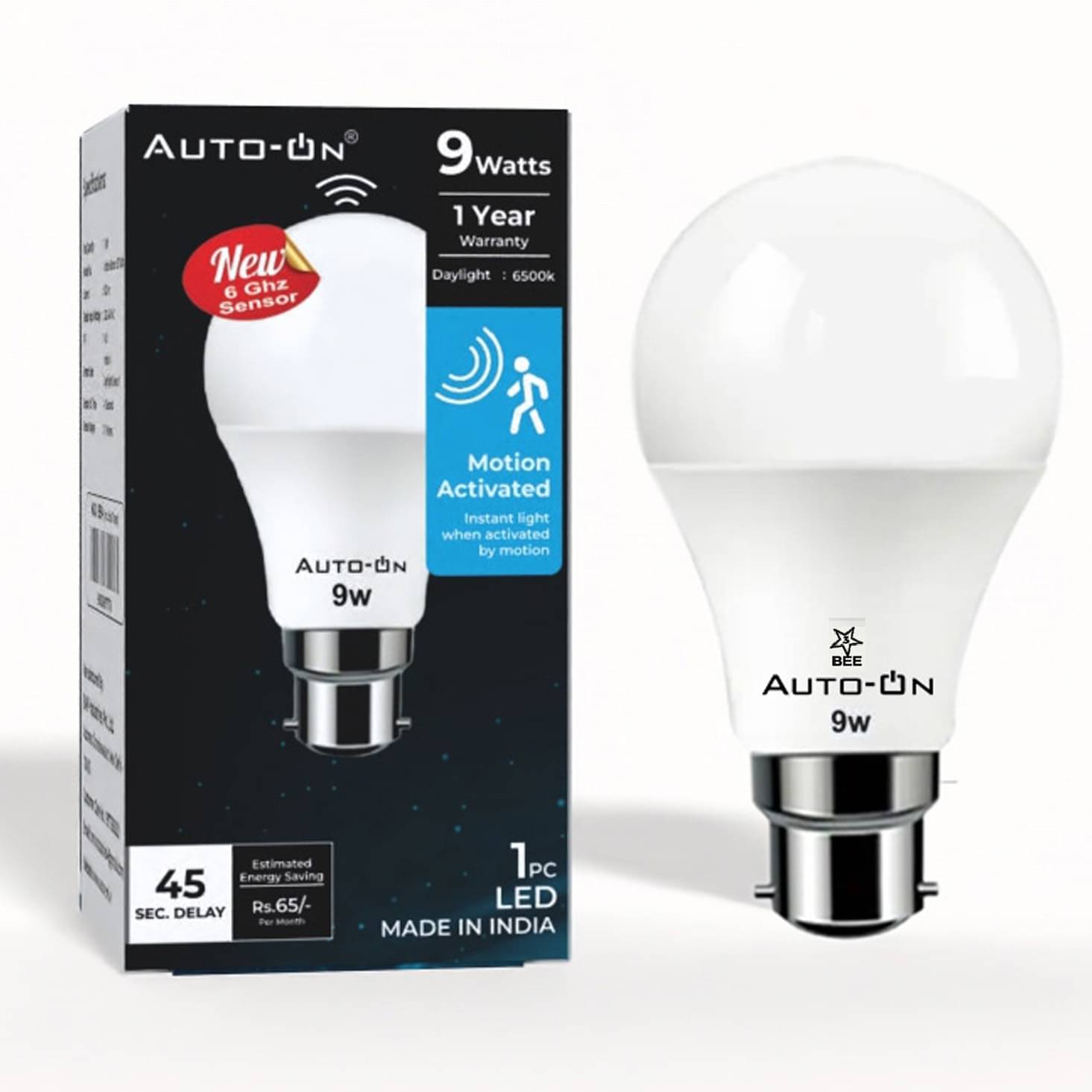 Auto-ON Motion Sensor LED Bulb 9W Motion Sensor Light White - Pack of 1 Auto-ON Motion Sensor LED Bulb 9W Motion Sensor Light White - Pack of 1