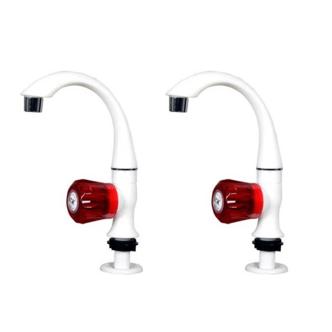     			BATHONIX Crystal Red PVC Swan Neck for Wash Basin - 2 PCS Plastic (ABS) Wash Basin Tap (Pillar Cock)