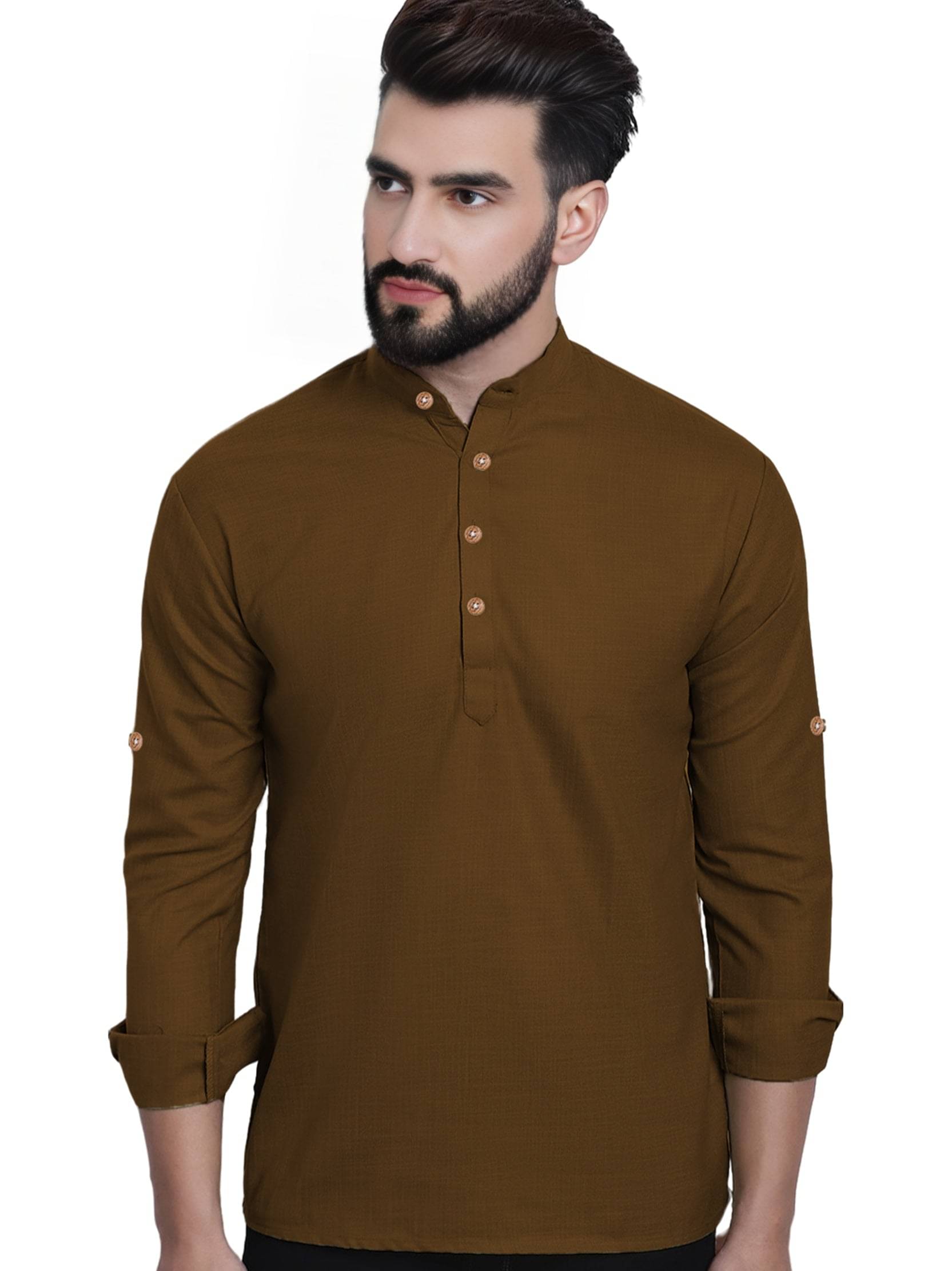 BHUVIKOO Gold Cotton Blend Men's Shirt Style Kurta ( Pack of 1 ) BHUVIKOO Gold Cotton Blend Men's Shirt Style Kurta ( Pack of 1 )
