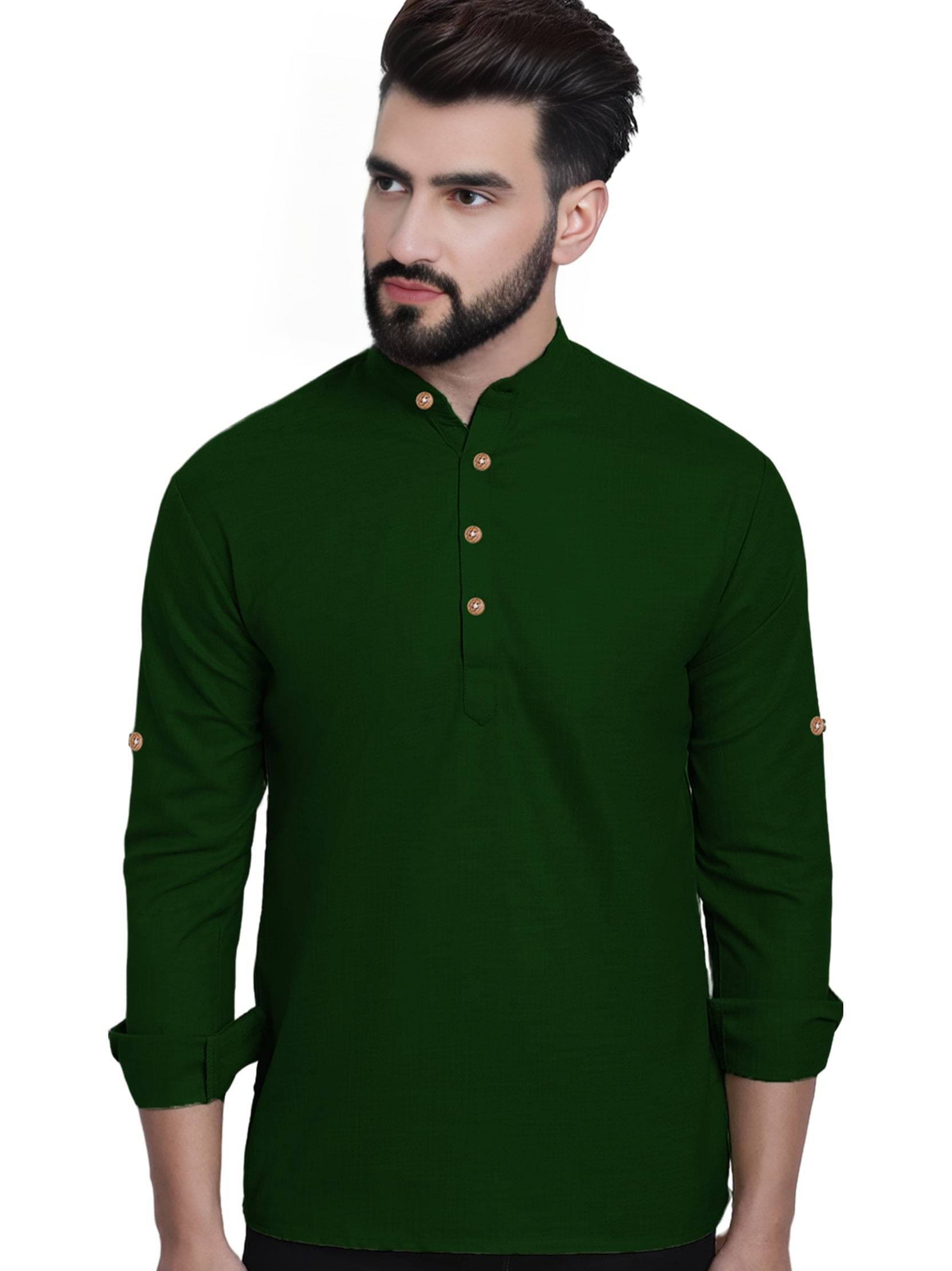 BHUVIKOO Green Cotton Blend Men's Shirt Style Kurta ( Pack of 1 ) BHUVIKOO Green Cotton Blend Men's Shirt Style Kurta ( Pack of 1 )