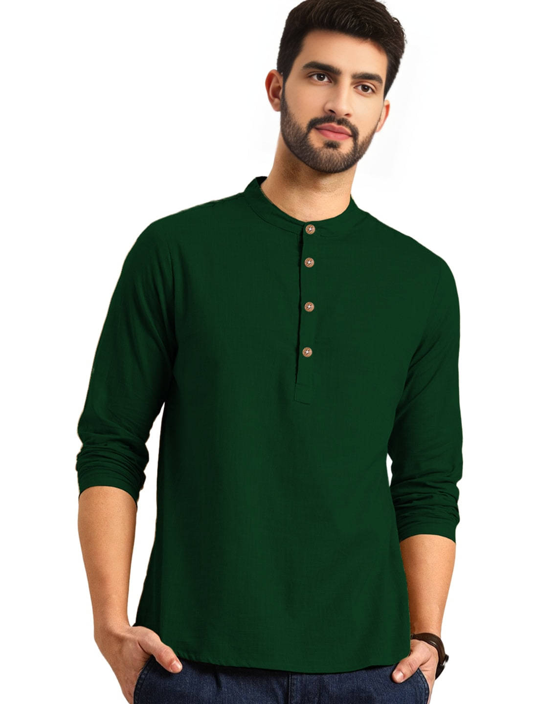 BHUVIKOO Green Cotton Blend Men's Shirt Style Kurta ( Pack of 1 ) BHUVIKOO Green Cotton Blend Men's Shirt Style Kurta ( Pack of 1 )