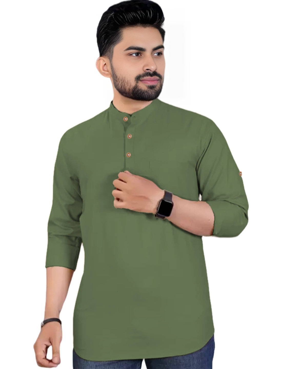     			BHUVIKOO Light Green Cotton Blend Men's Shirt Style Kurta ( Pack of 1 )