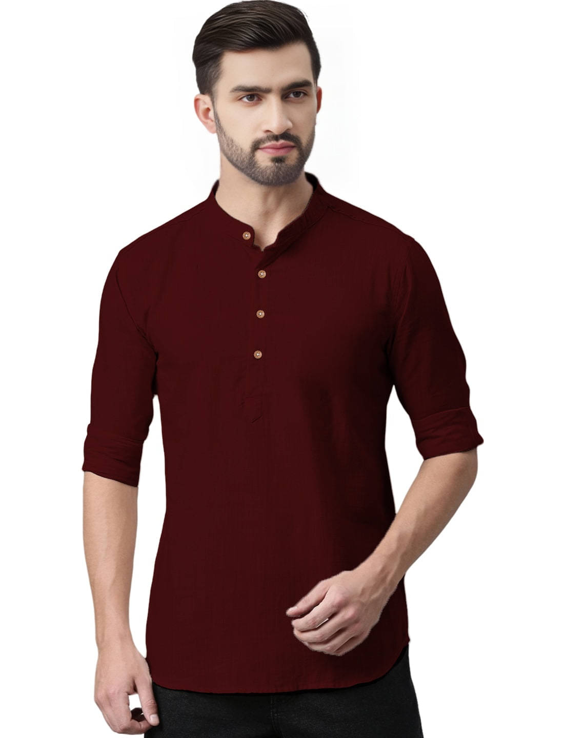 BHUVIKOO Maroon Cotton Blend Men's Shirt Style Kurta ( Pack of 1 ) BHUVIKOO Maroon Cotton Blend Men's Shirt Style Kurta ( Pack of 1 )