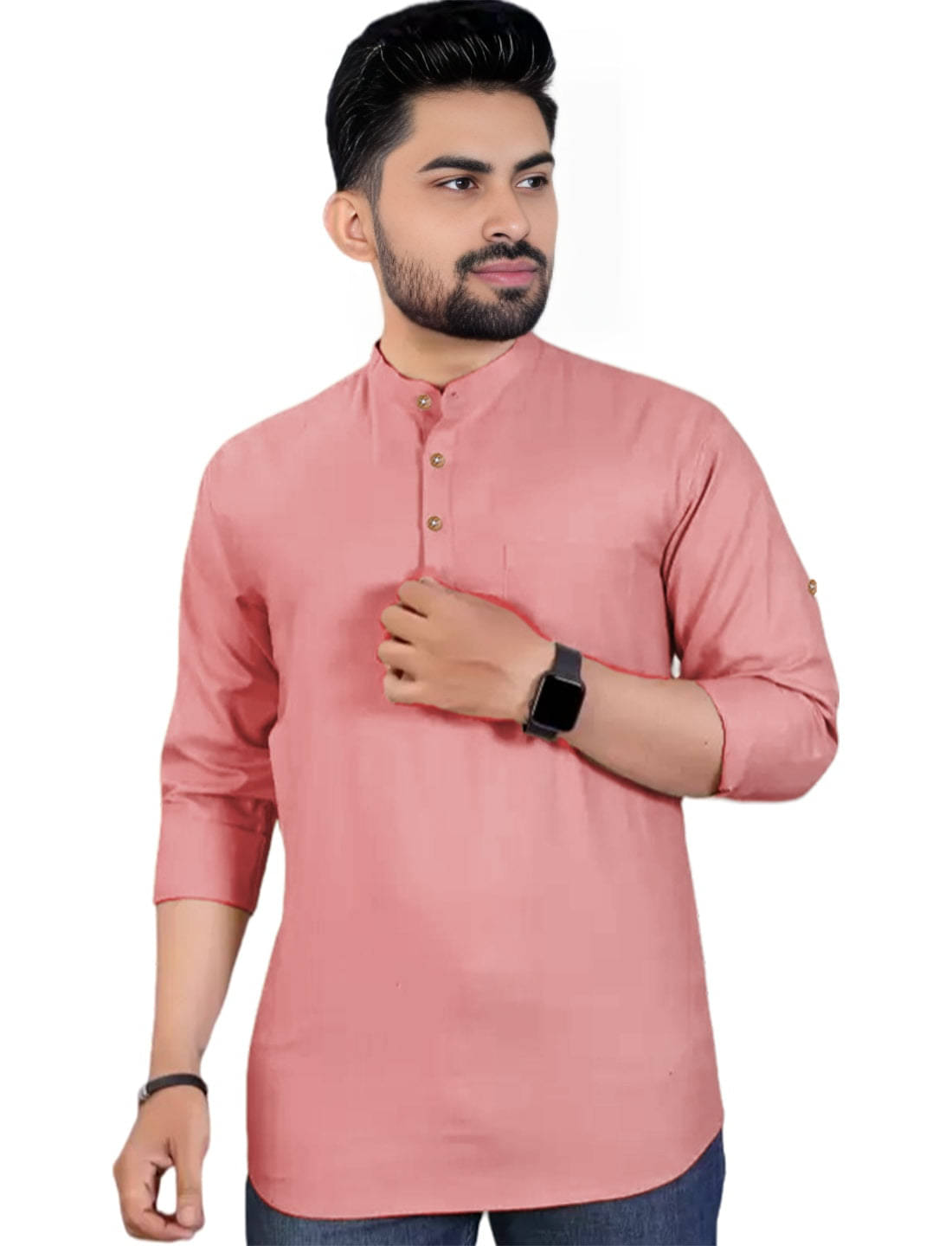BHUVIKOO Peach Cotton Blend Men's Shirt Style Kurta ( Pack of 1 ) BHUVIKOO Peach Cotton Blend Men's Shirt Style Kurta ( Pack of 1 )