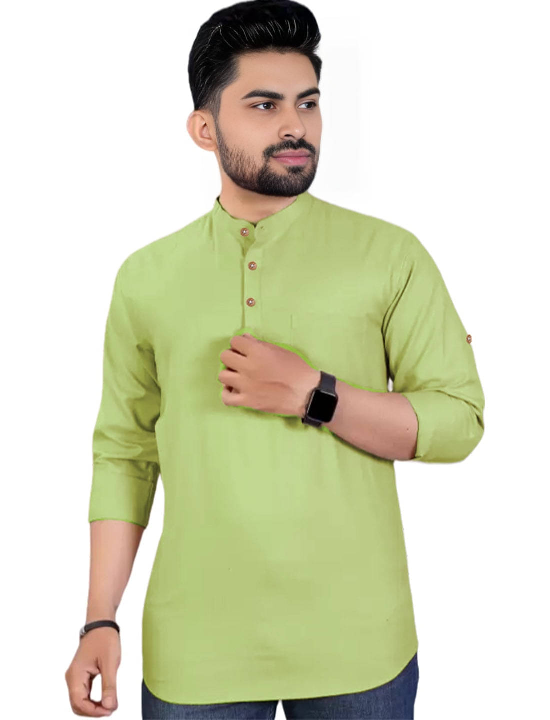 BHUVIKOO Sea Green Cotton Blend Men's Shirt Style Kurta ( Pack of 1 ) BHUVIKOO Sea Green Cotton Blend Men's Shirt Style Kurta ( Pack of 1 )