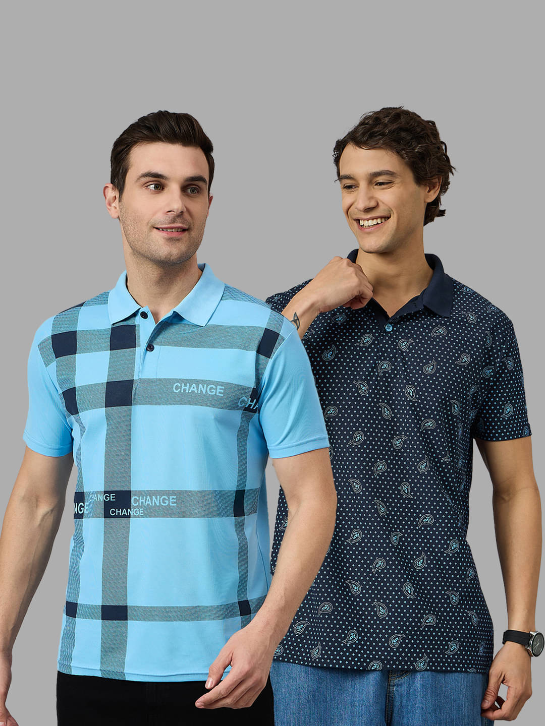     			BRONATION Pack of 2 Cotton Blend Regular Fit Printed Half Sleeves Men's Polo T Shirt ( Aqua )