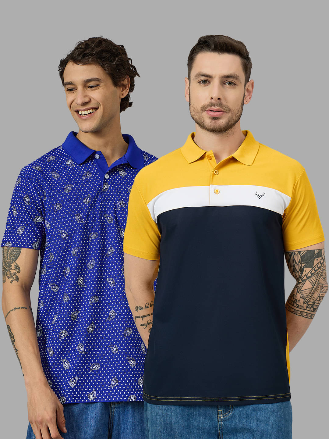 BRONATION Pack of 2 Cotton Blend Regular Fit Colorblock Half Sleeves Men's Polo T Shirt ( Mustard ) BRONATION Pack of 2 Cotton Blend Regular Fit Colorblock Half Sleeves Men's Polo T Shirt ( Mustard )