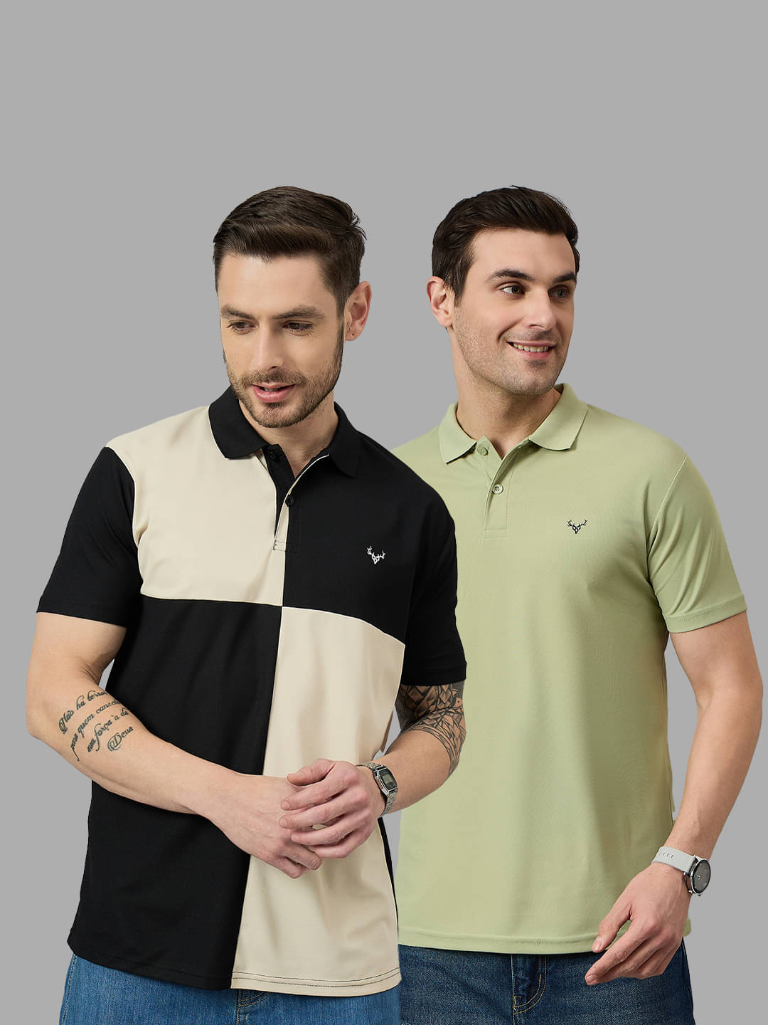     			BRONATION Pack of 2 Cotton Blend Regular Fit Colorblock Half Sleeves Men's Polo T Shirt ( Black )