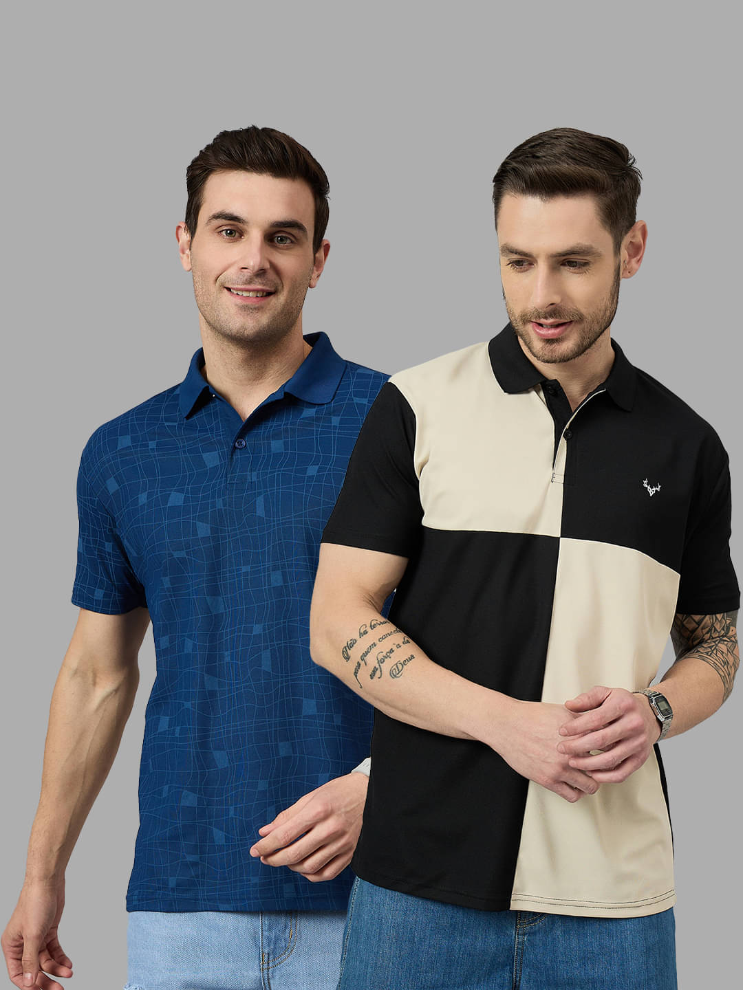     			BRONATION Pack of 2 Cotton Blend Regular Fit Colorblock Half Sleeves Men's Polo T Shirt ( Black )