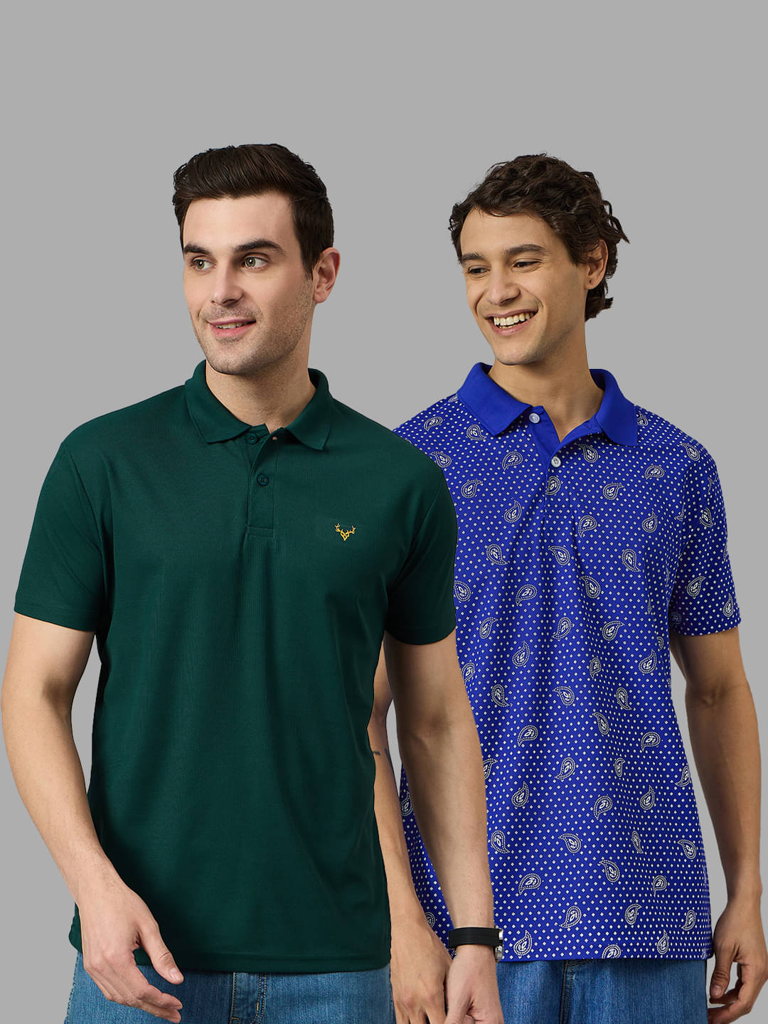    			BRONATION Pack of 2 Cotton Blend Regular Fit Solid Half Sleeves Men's Polo T Shirt ( Dark Green )