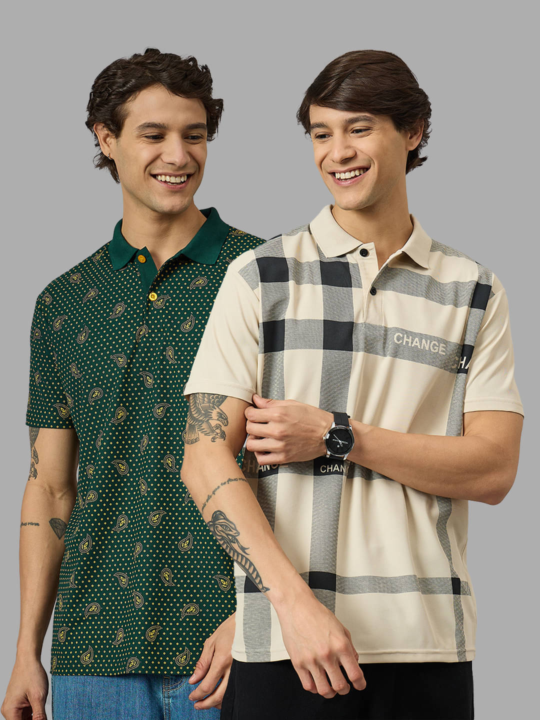     			BRONATION Pack of 2 Cotton Blend Regular Fit Printed Half Sleeves Men's Polo T Shirt ( Beige )