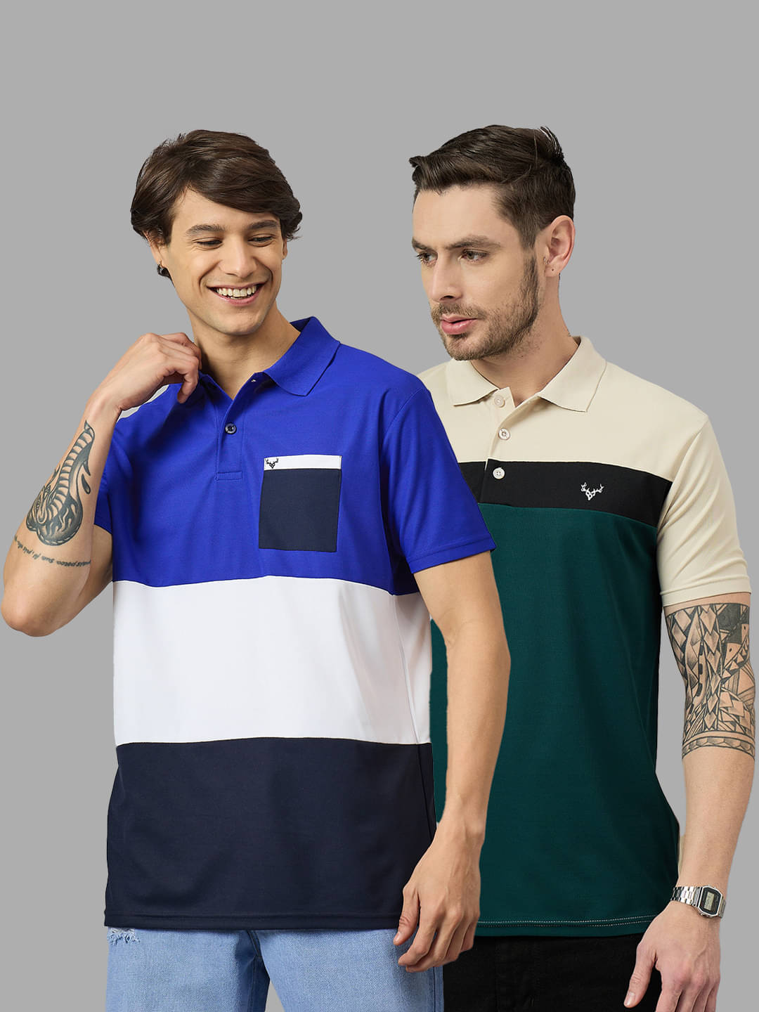 BRONATION Pack of 2 Cotton Blend Regular Fit Colorblock Half Sleeves Men's Polo T Shirt ( Blue ) BRONATION Pack of 2 Cotton Blend Regular Fit Colorblock Half Sleeves Men's Polo T Shirt ( Blue )