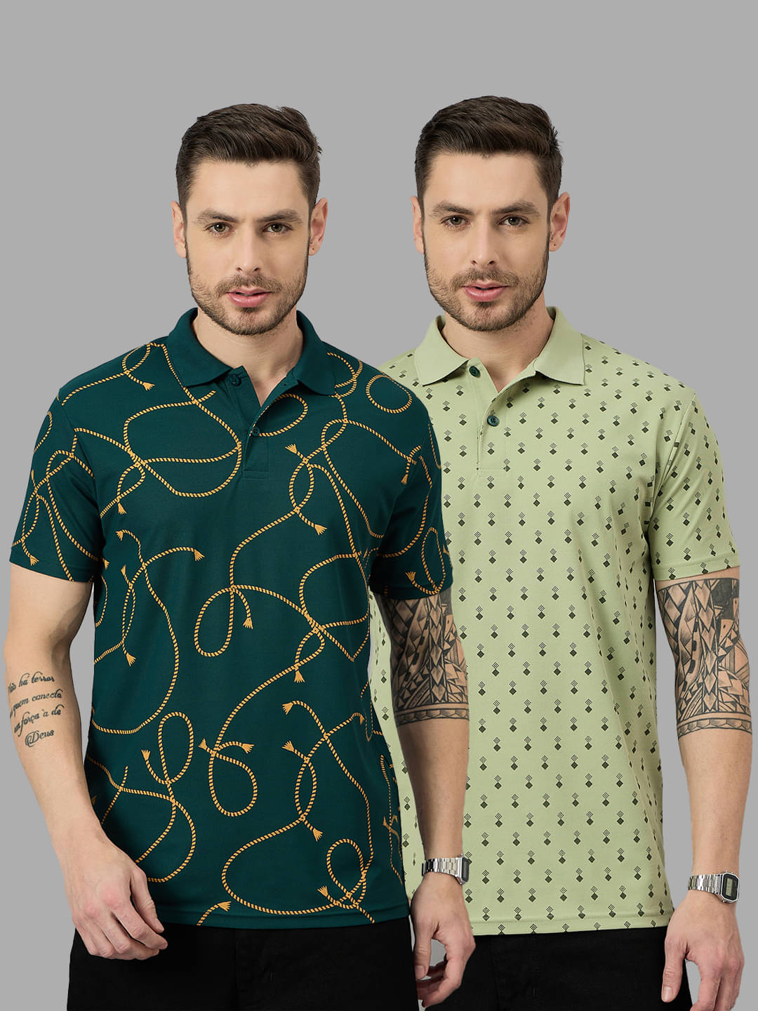 BRONATION Pack of 2 Cotton Blend Regular Fit Printed Half Sleeves Men's Polo T Shirt ( Dark Green ) BRONATION Pack of 2 Cotton Blend Regular Fit Printed Half Sleeves Men's Polo T Shirt ( Dark Green )