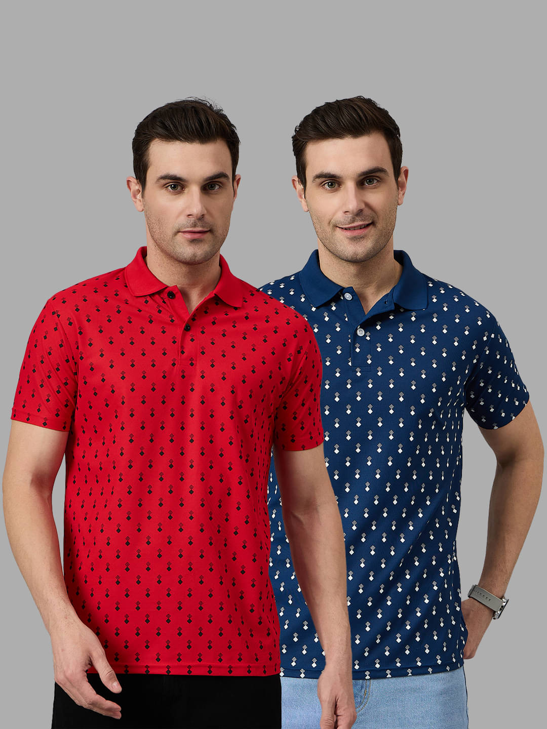     			BRONATION Pack of 2 Cotton Blend Regular Fit Printed Half Sleeves Men's Polo T Shirt ( Indigo )