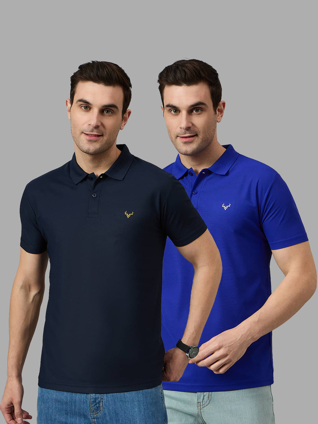     			BRONATION Pack of 2 Cotton Blend Regular Fit Solid Half Sleeves Men's Polo T Shirt ( Blue )