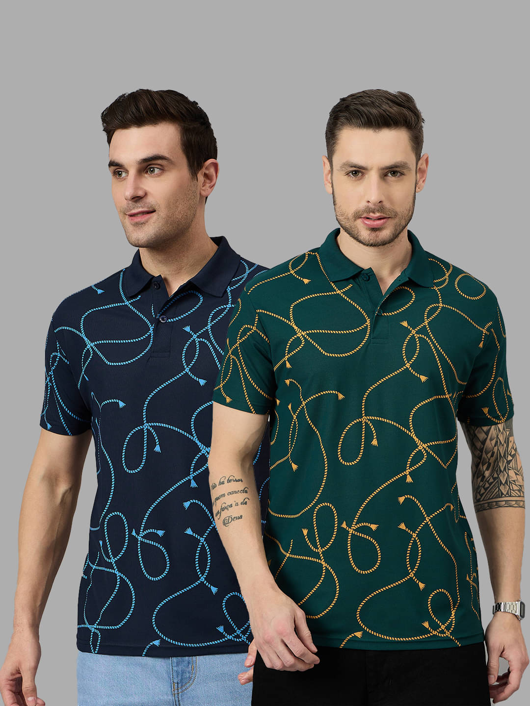BRONATION Pack of 2 Cotton Blend Regular Fit Printed Half Sleeves Men's Polo T Shirt ( Dark Green ) BRONATION Pack of 2 Cotton Blend Regular Fit Printed Half Sleeves Men's Polo T Shirt ( Dark Green )