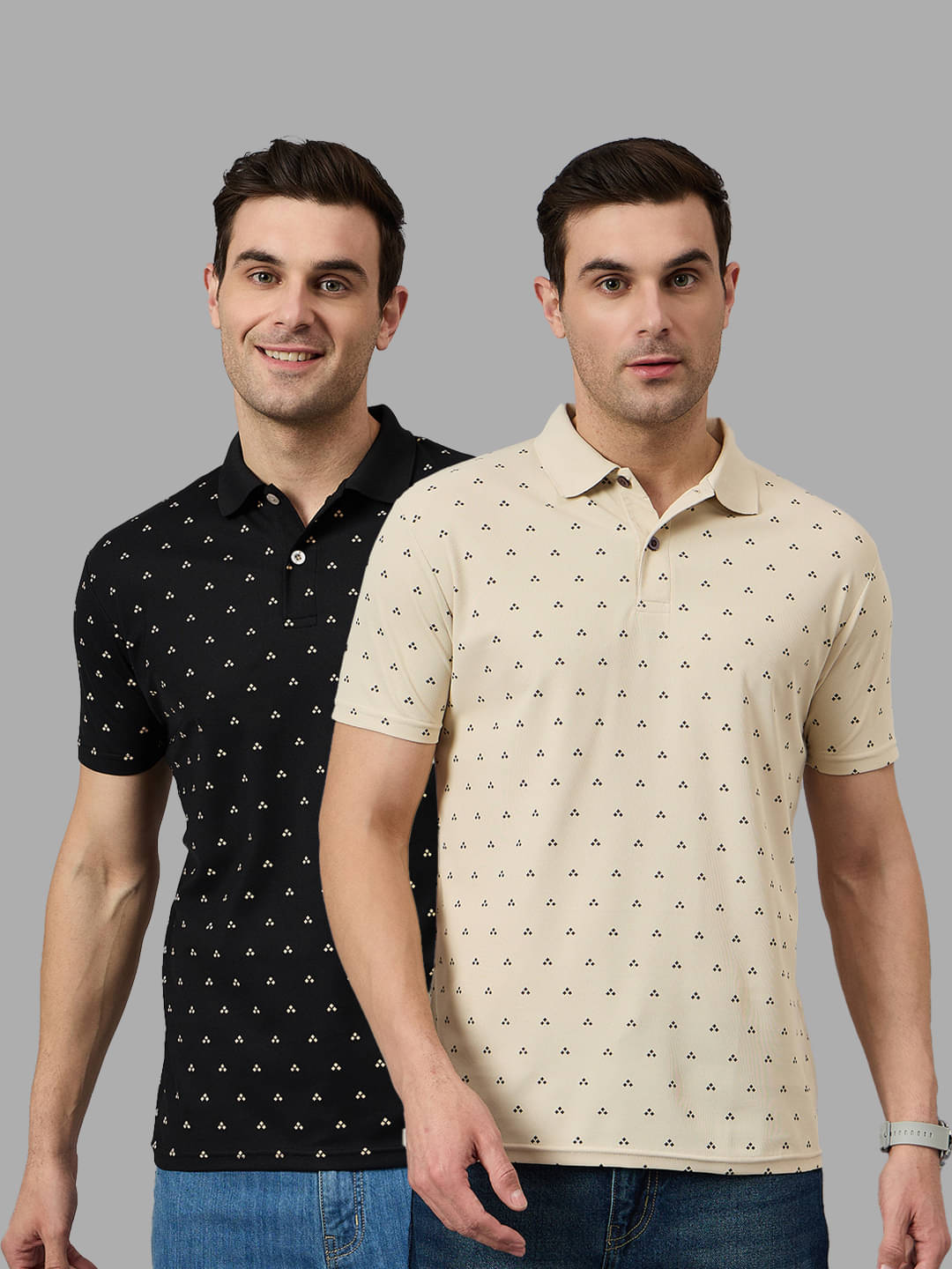     			BRONATION Pack of 2 Cotton Blend Regular Fit Printed Half Sleeves Men's Polo T Shirt ( Beige )