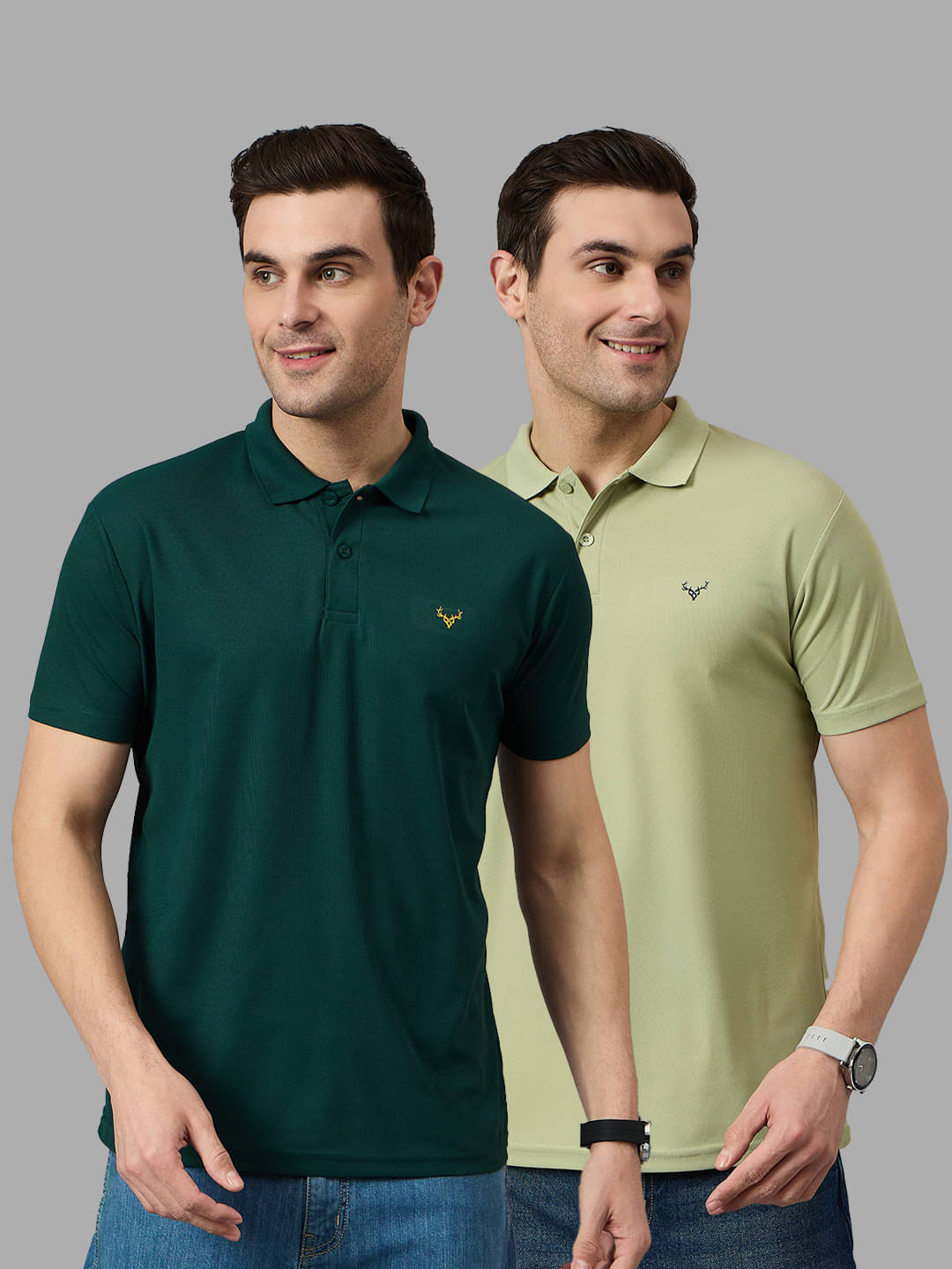 BRONATION Pack of 2 Cotton Blend Regular Fit Solid Half Sleeves Men's Polo T Shirt ( Dark Green )     			BRONATION Pack of 2 Cotton Blend Regular Fit Solid Half Sleeves Men's Polo T Shirt ( Dark Green )