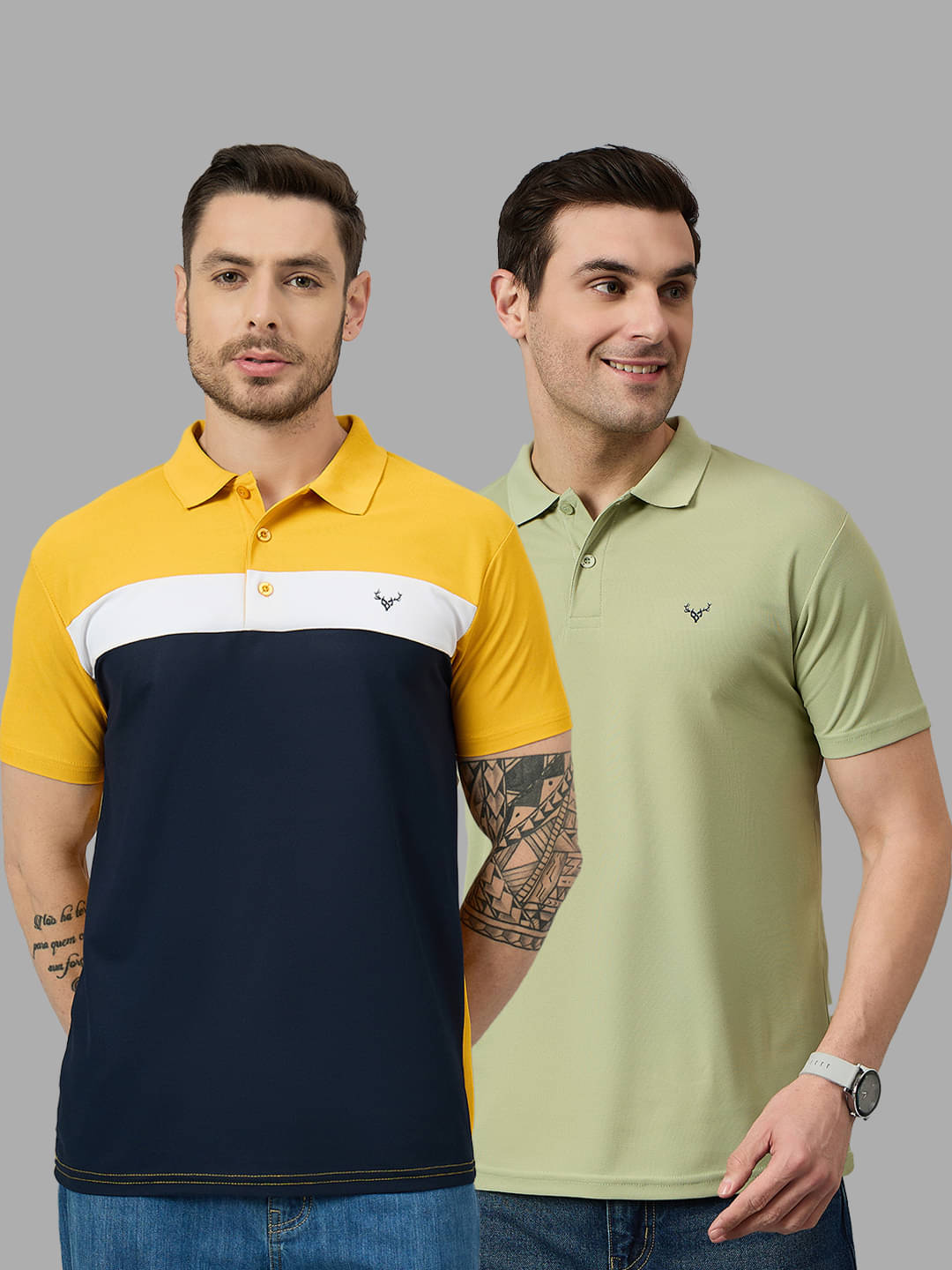     			BRONATION Pack of 2 Cotton Blend Regular Fit Colorblock Half Sleeves Men's Polo T Shirt ( Mustard )