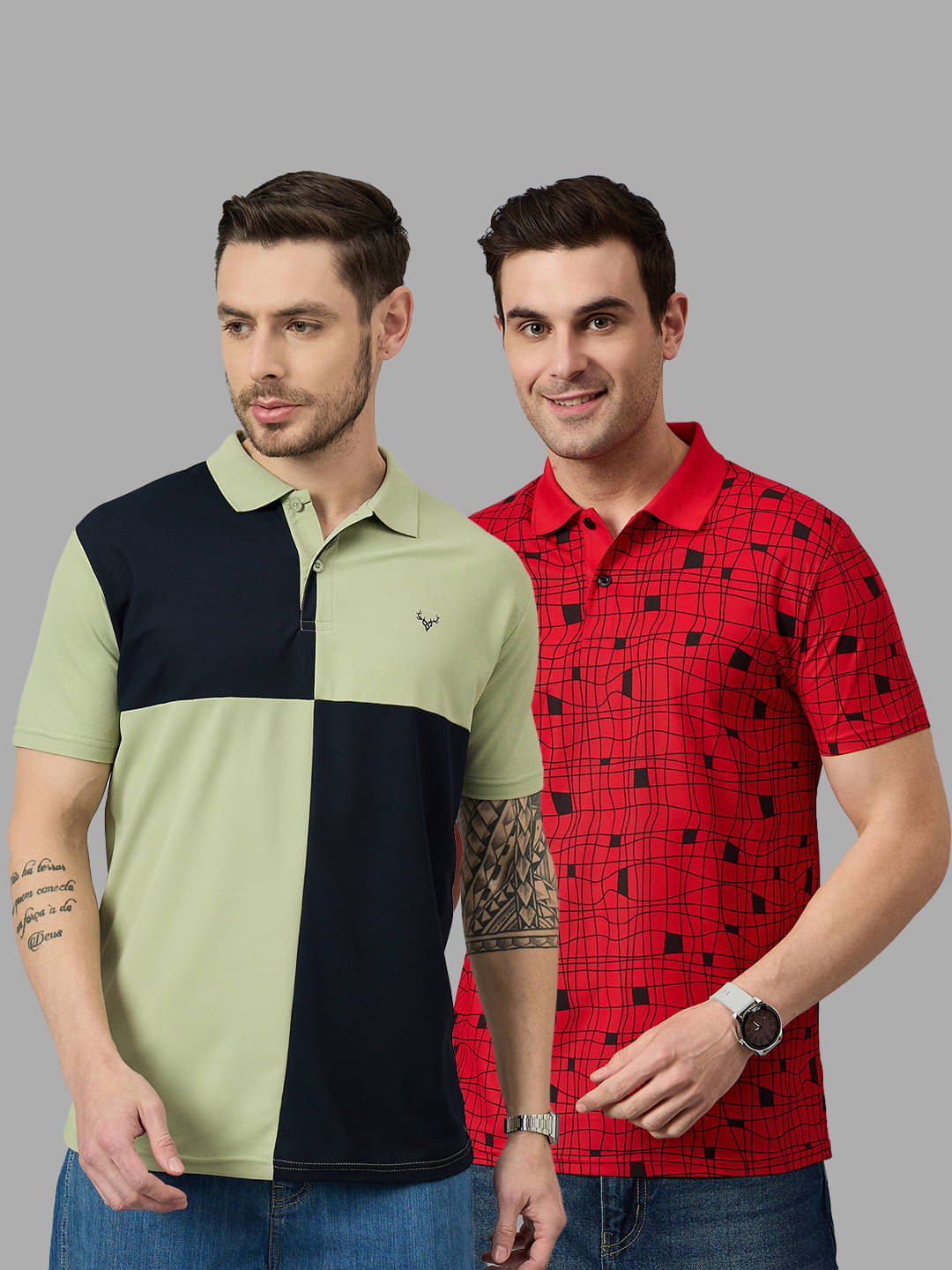     			BRONATION Pack of 2 Cotton Blend Regular Fit Colorblock Half Sleeves Men's Polo T Shirt ( Sea Green )