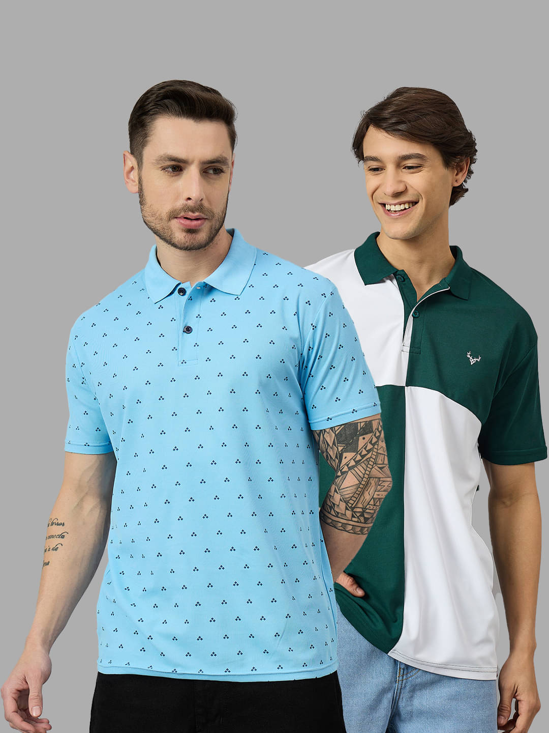     			BRONATION Pack of 2 Cotton Blend Regular Fit Printed Half Sleeves Men's Polo T Shirt ( Aqua )