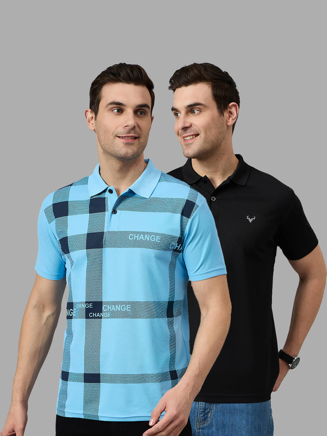 BRONATION Pack of 2 Cotton Blend Regular Fit Printed Half Sleeves Men's Polo T Shirt ( Sky Blue ) BRONATION Pack of 2 Cotton Blend Regular Fit Printed Half Sleeves Men's Polo T Shirt ( Sky Blue )