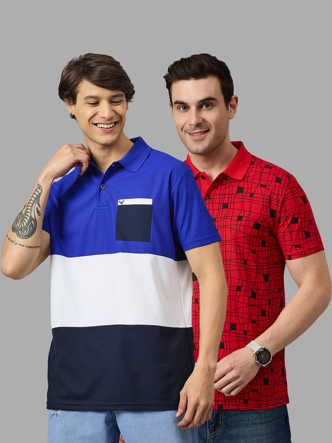 BRONATION Pack of 2 Cotton Blend Regular Fit Colorblock Half Sleeves Men's Polo T Shirt ( Blue ) BRONATION Pack of 2 Cotton Blend Regular Fit Colorblock Half Sleeves Men's Polo T Shirt ( Blue )