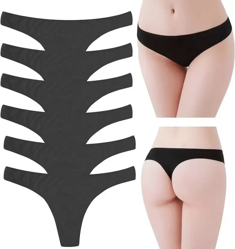     			Bebron Pack of 6 Cotton Lycra Thongs For Women ( Black )
