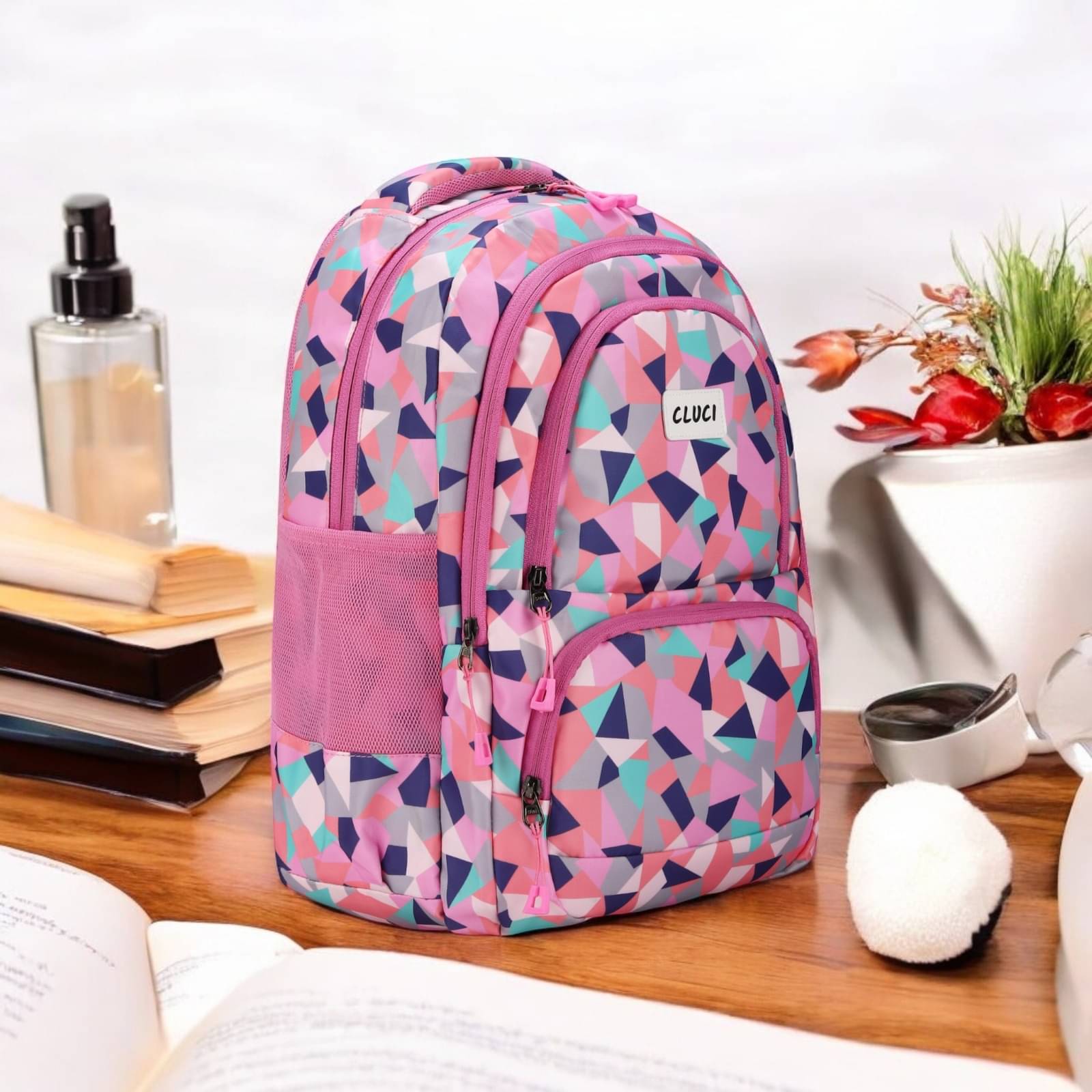     			CLUCI Pink Polyester Backpack For Kids