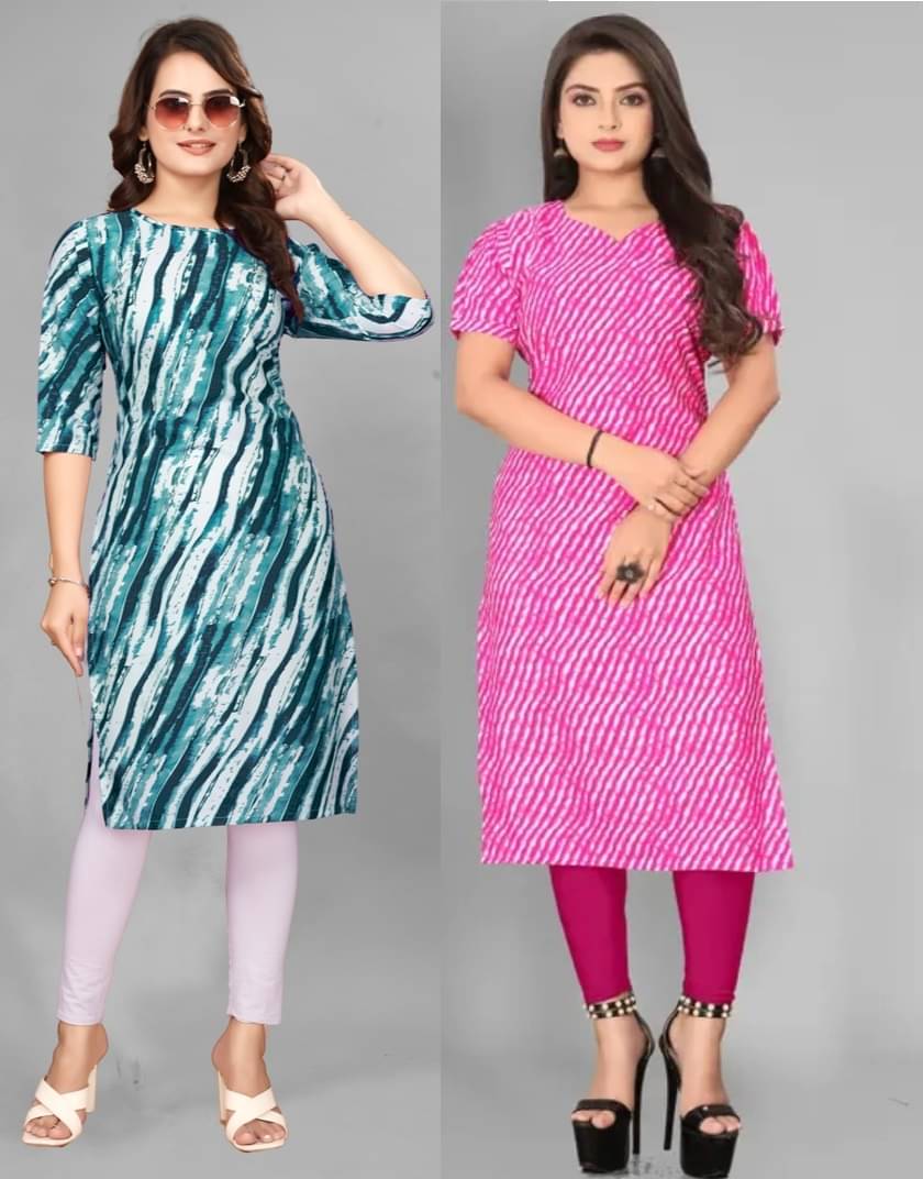     			DESIGHER DREAM Pack of 2 Crepe Printed Straight Women's Kurti - ( Blue,Pink )