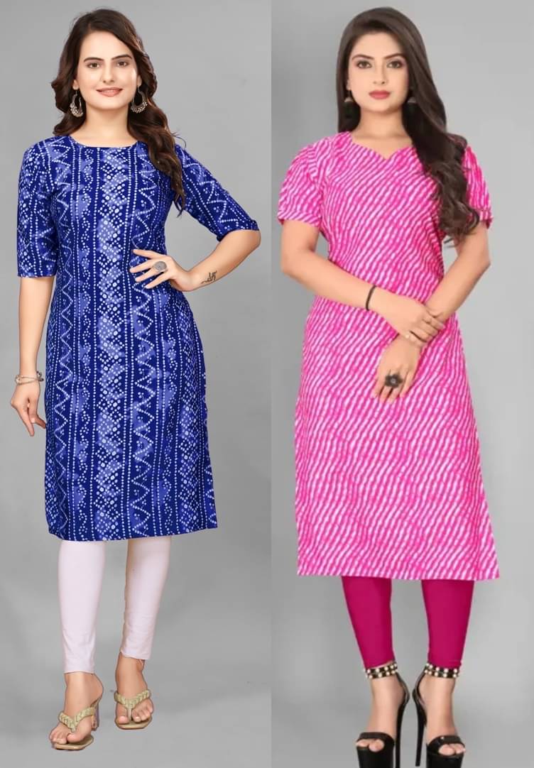     			DESIGNER DREAM Pack of 2 Crepe Printed Straight Women's Kurti - ( Blue,Pink )