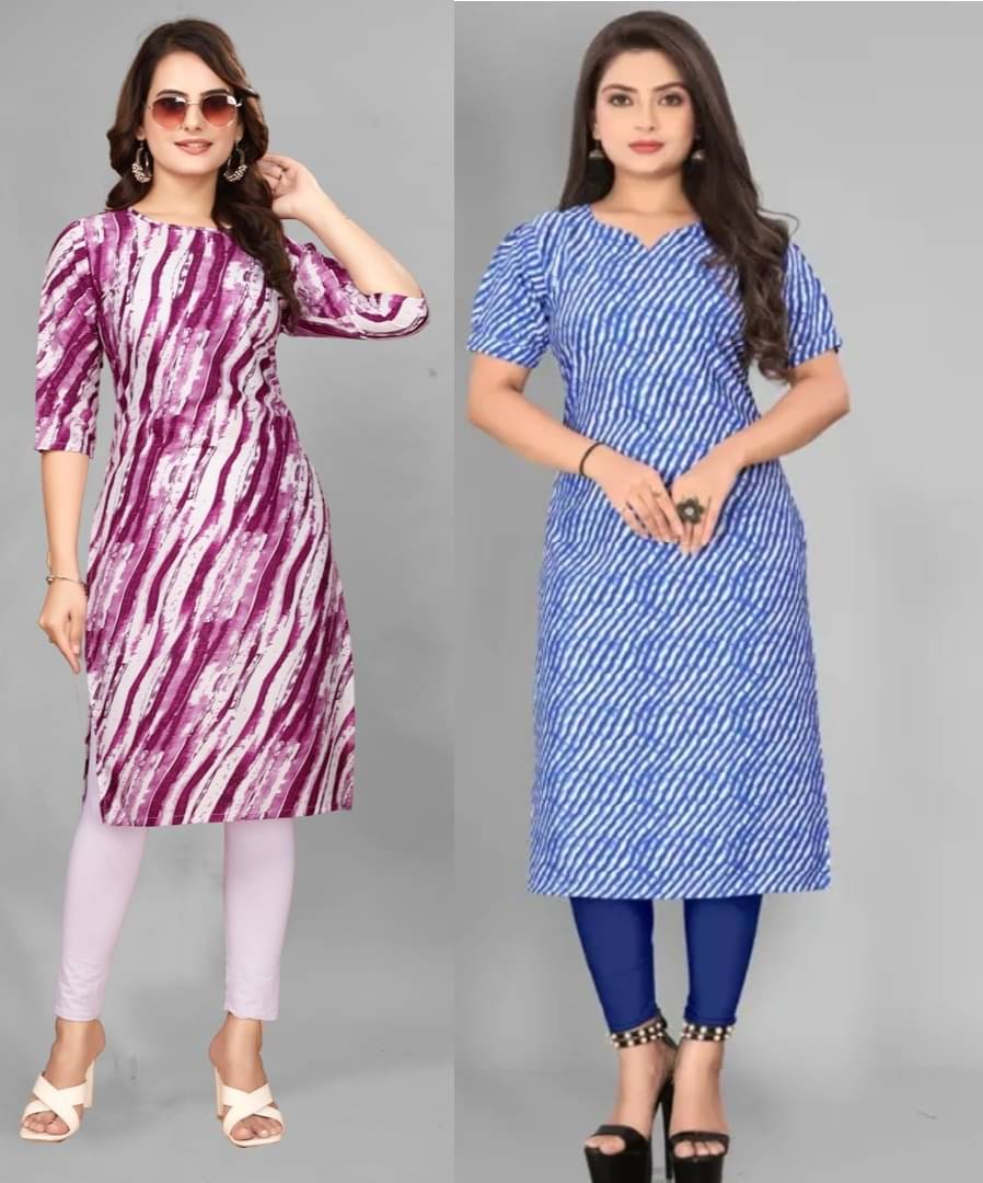 DESIGNER DREAM Pack of 2 Crepe Printed Straight Women's Kurti - ( Purple,Blue ) DESIGNER DREAM Pack of 2 Crepe Printed Straight Women's Kurti - ( Purple,Blue )