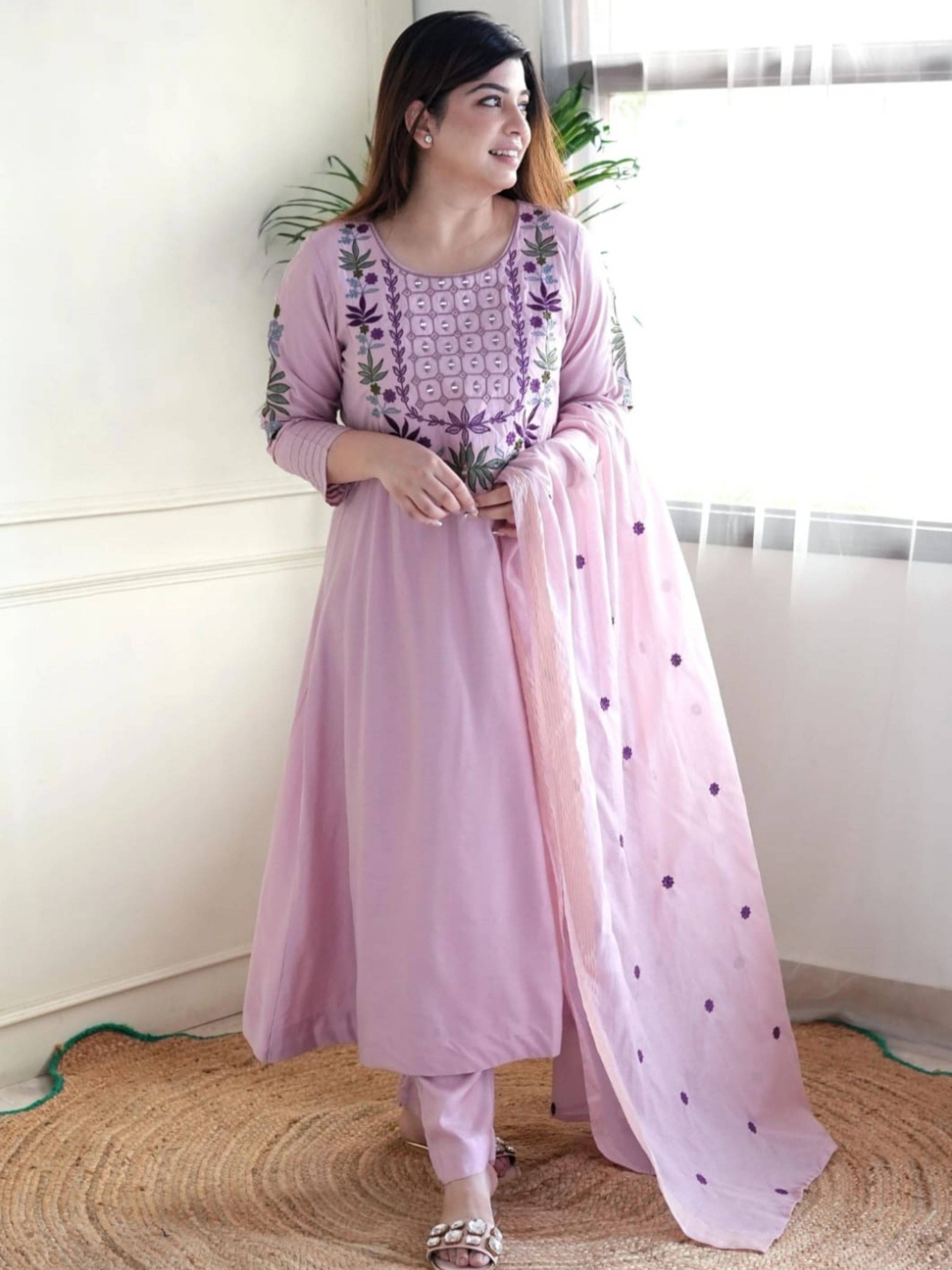 Eeloo Chanderi Embroidered Kurti With Pants Women's Stitched Salwar Suit - Pink ( Pack of 1 ) Eeloo Chanderi Embroidered Kurti With Pants Women's Stitched Salwar Suit - Pink ( Pack of 1 )