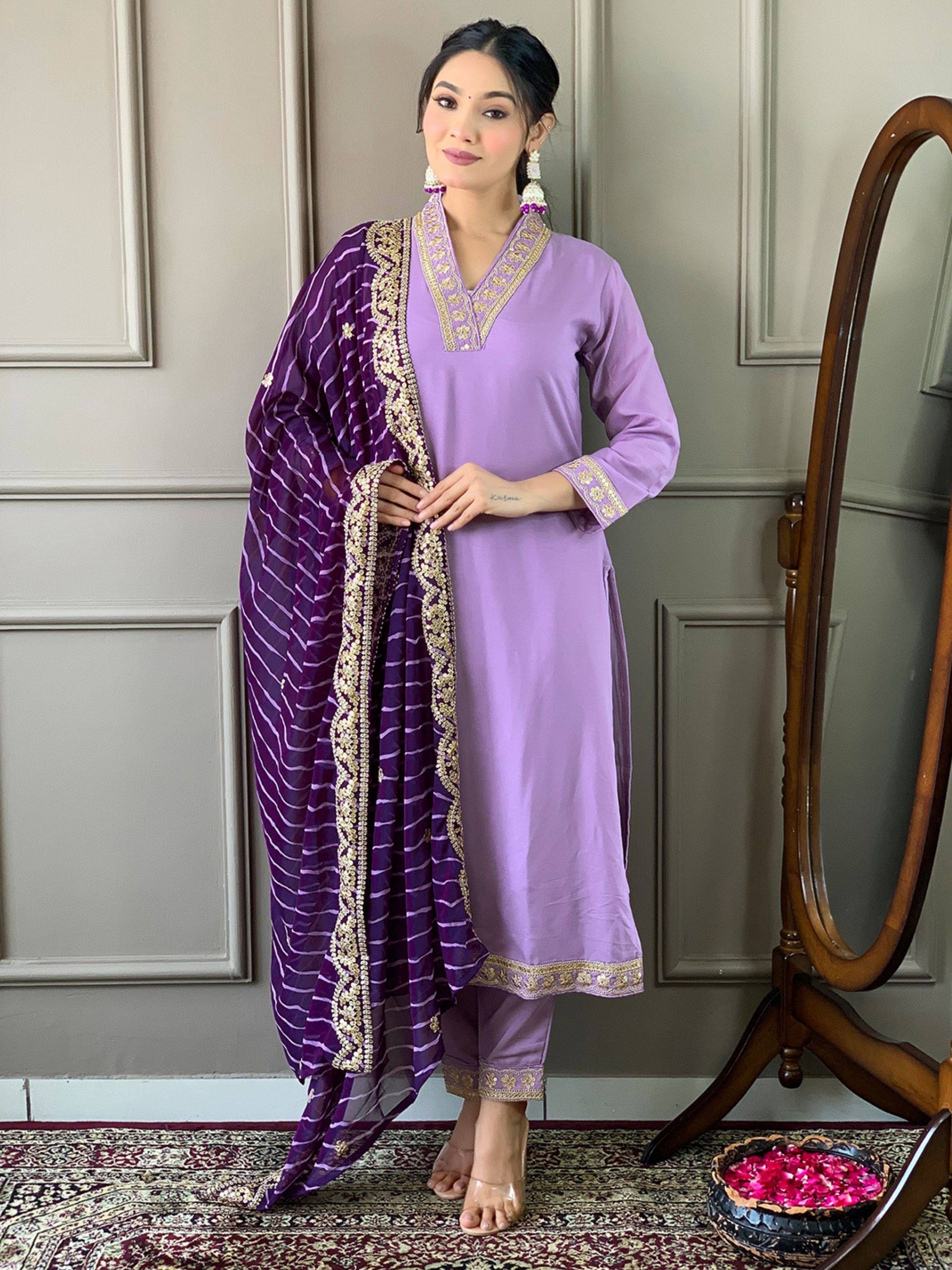 Eeloo Viscose Embroidered Kurti With Pants Women's Stitched Salwar Suit - Purple ( Pack of 1 ) Eeloo Viscose Embroidered Kurti With Pants Women's Stitched Salwar Suit - Purple ( Pack of 1 )