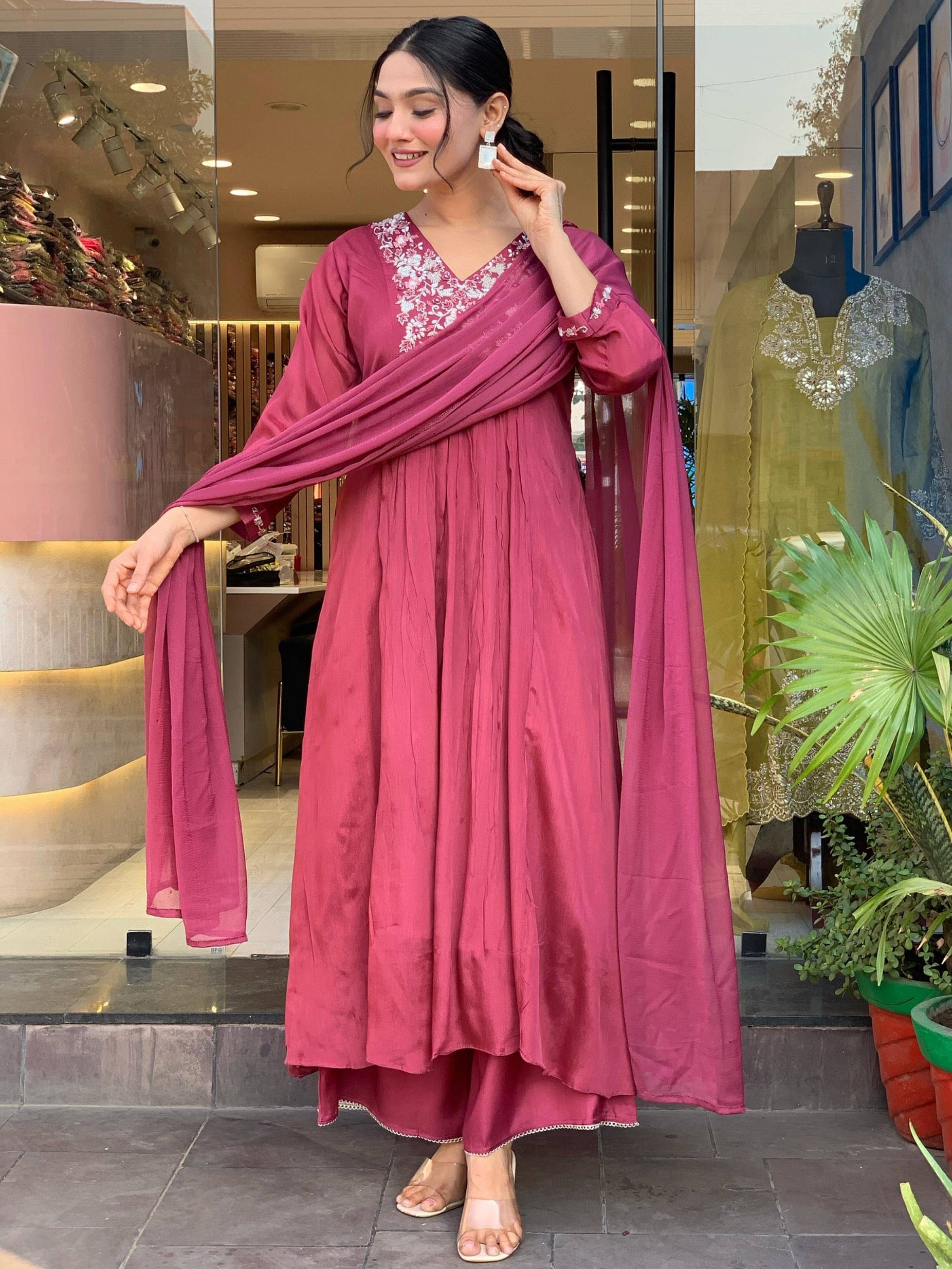     			Eeloo Viscose Embroidered Kurti With Pants Women's Stitched Salwar Suit - Pink ( Pack of 1 )